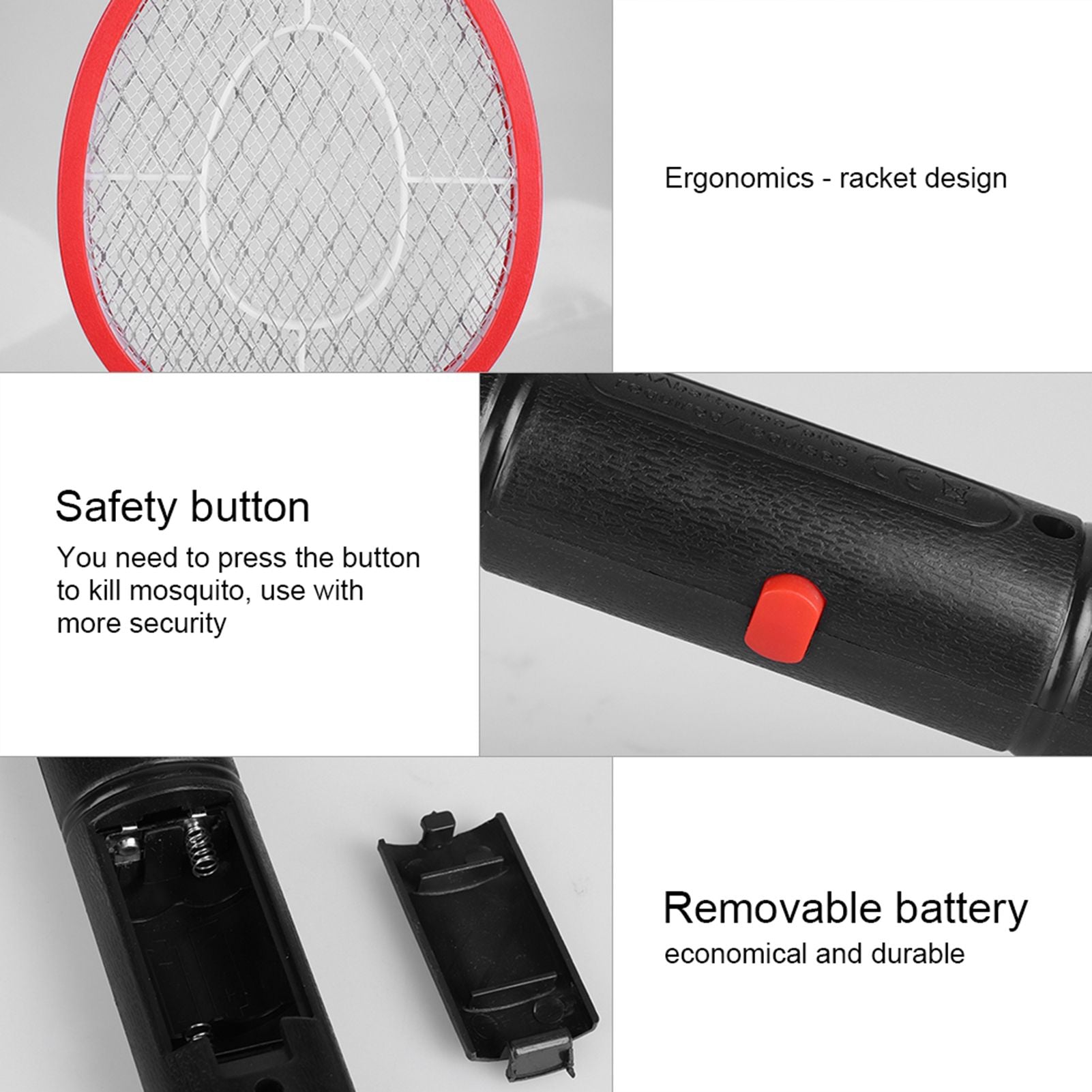 Cordless Battery Power Electric Fly Mosquito Swatter Bug Zapper Racket Insects Killer Red