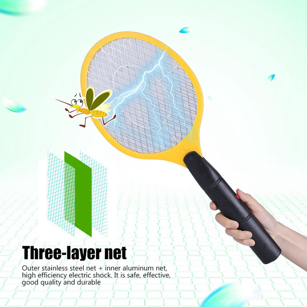 Cordless Battery Power Electric Fly Mosquito Swatter Bug Zapper Racket Insects Killer Yellow