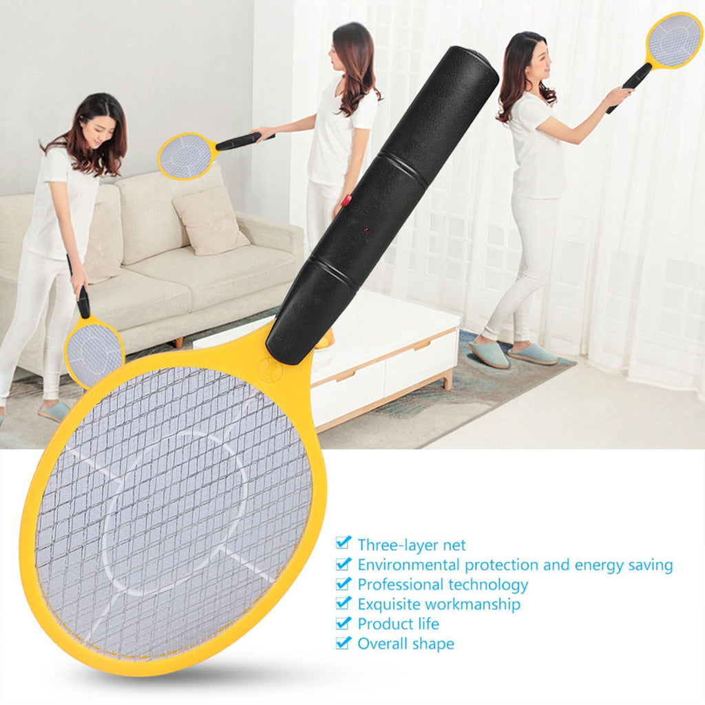 Cordless Battery Power Electric Fly Mosquito Swatter Bug Zapper Racket Insects Killer Yellow