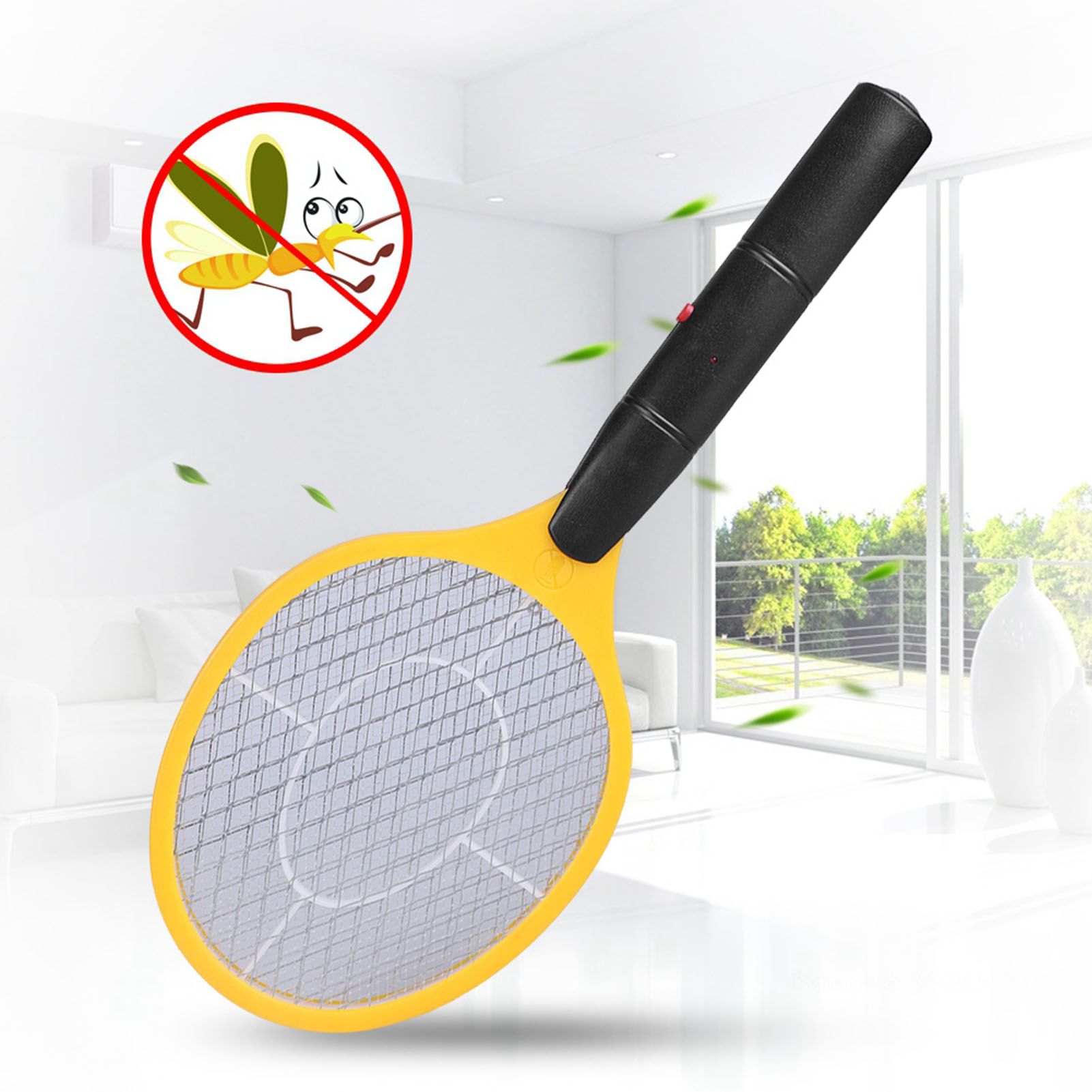 Cordless Battery Power Electric Fly Mosquito Swatter Bug Zapper Racket Insects Killer Yellow