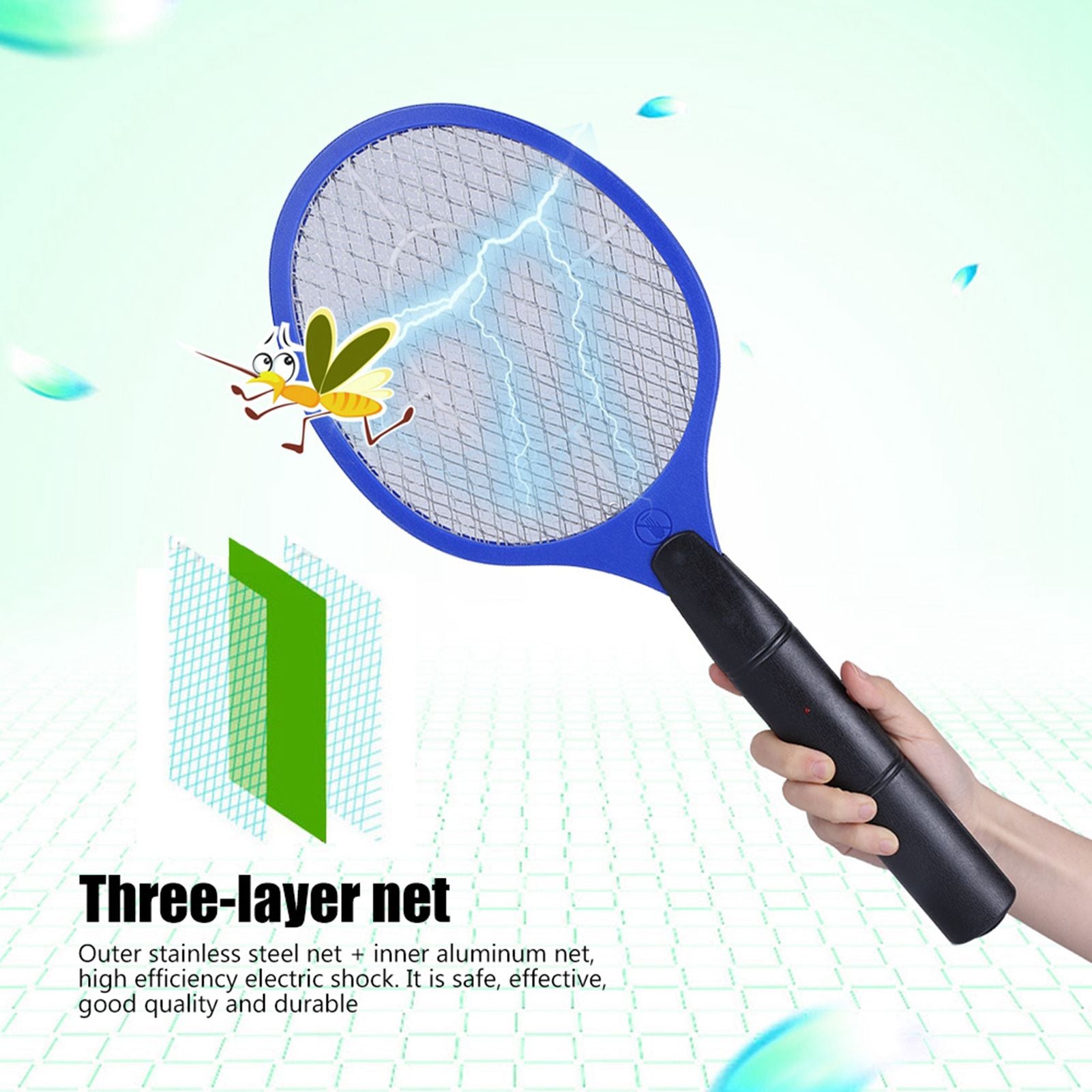Cordless Battery Power Electric Fly Mosquito Swatter Bug Zapper Racket Insects Killer Blue
