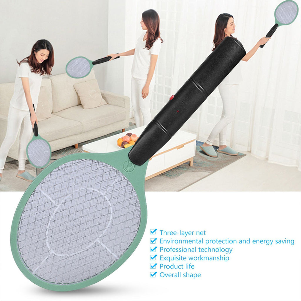 Cordless Battery Power Electric Fly Mosquito Swatter Bug Zapper Racket Insects Killer Green