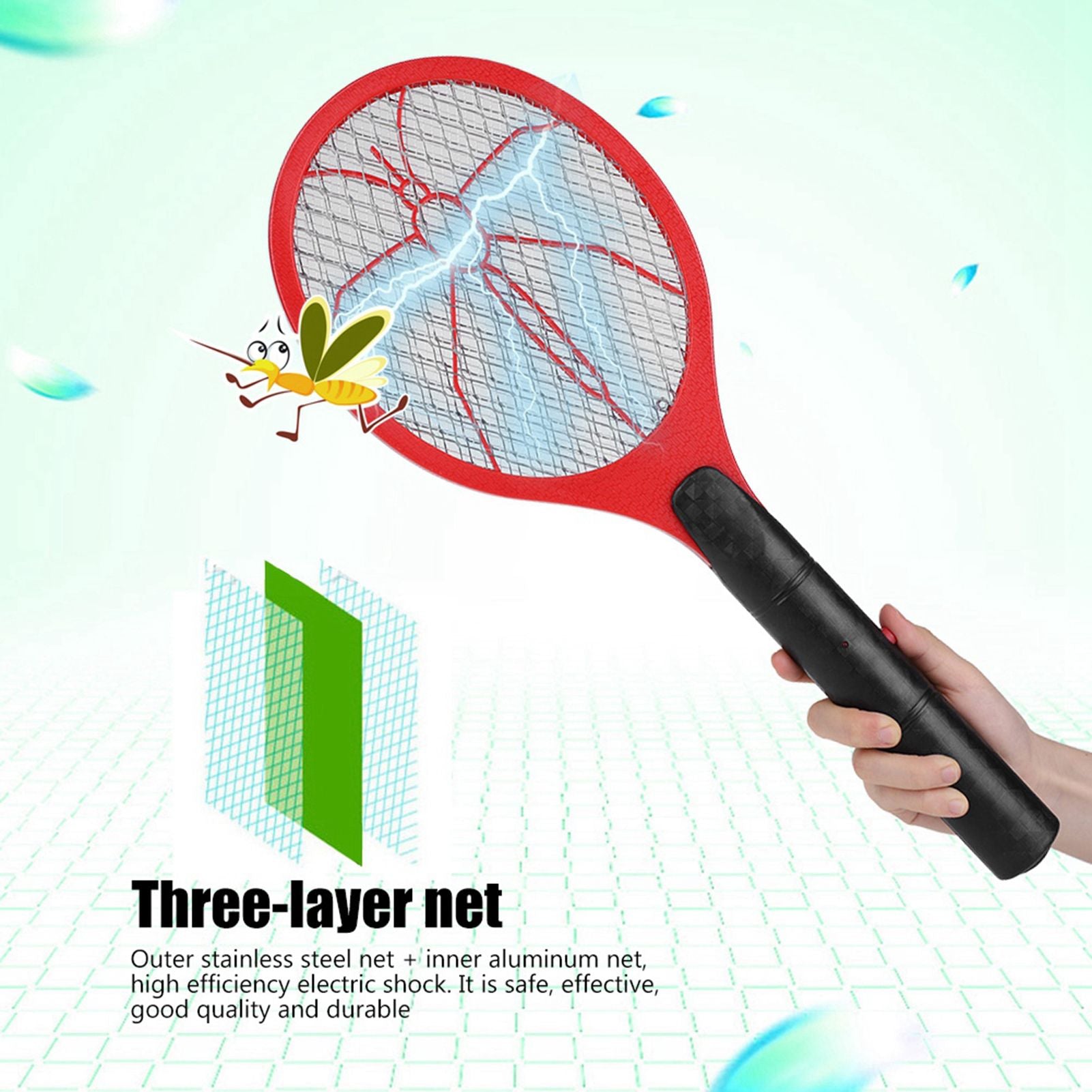 Cordless Battery Power Electric Fly Mosquito Swatter Bug Zapper Racket Insects Killer Red