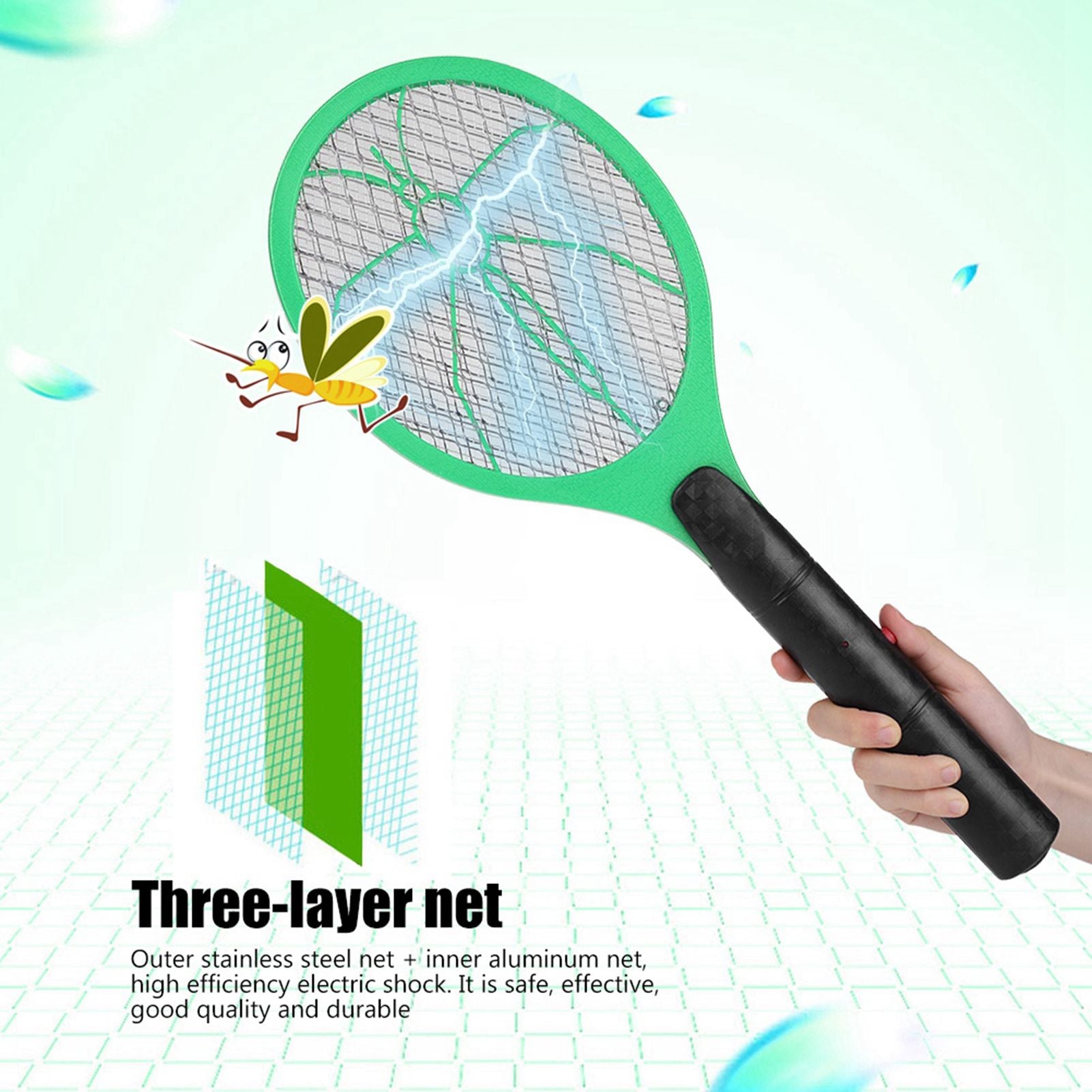 Cordless Battery Power Electric Fly Mosquito Swatter Bug Zapper Racket Insects Killer Green