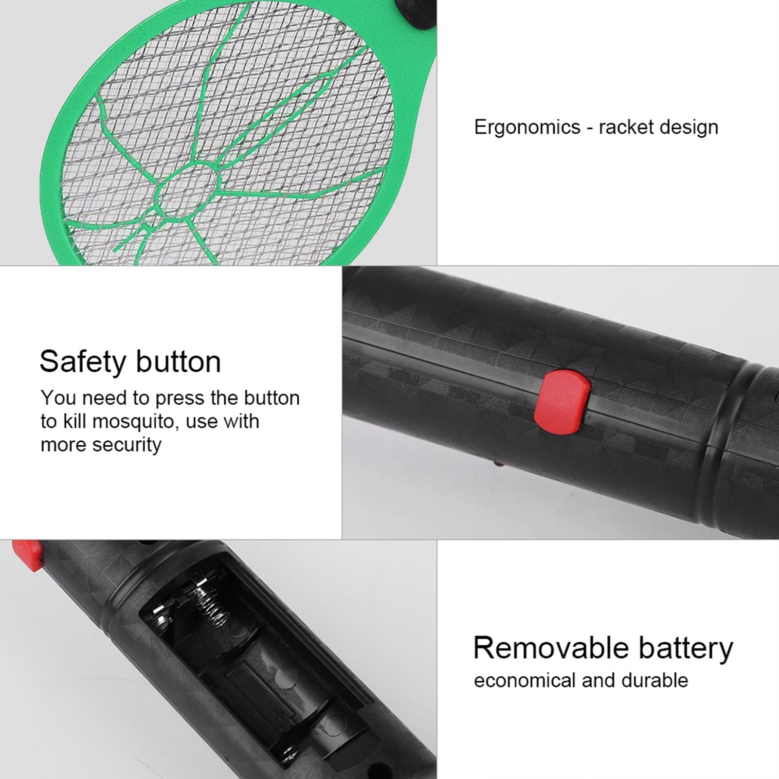 Cordless Battery Power Electric Fly Mosquito Swatter Bug Zapper Racket Insects Killer Green