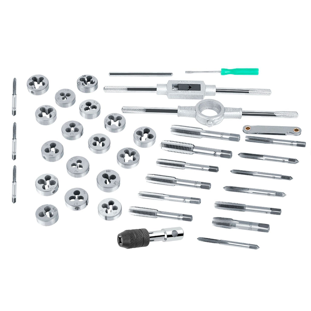 40Pcs M3-M12 Screw Nut Tap and Die Set with Wrenches and Thread Gauge Heavy Duty Hand Tools