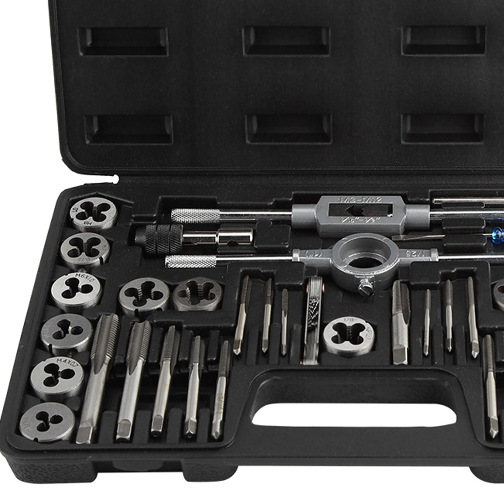 40Pcs M3-M12 Screw Nut Tap and Die Set with Wrenches and Thread Gauge Heavy Duty Hand Tools