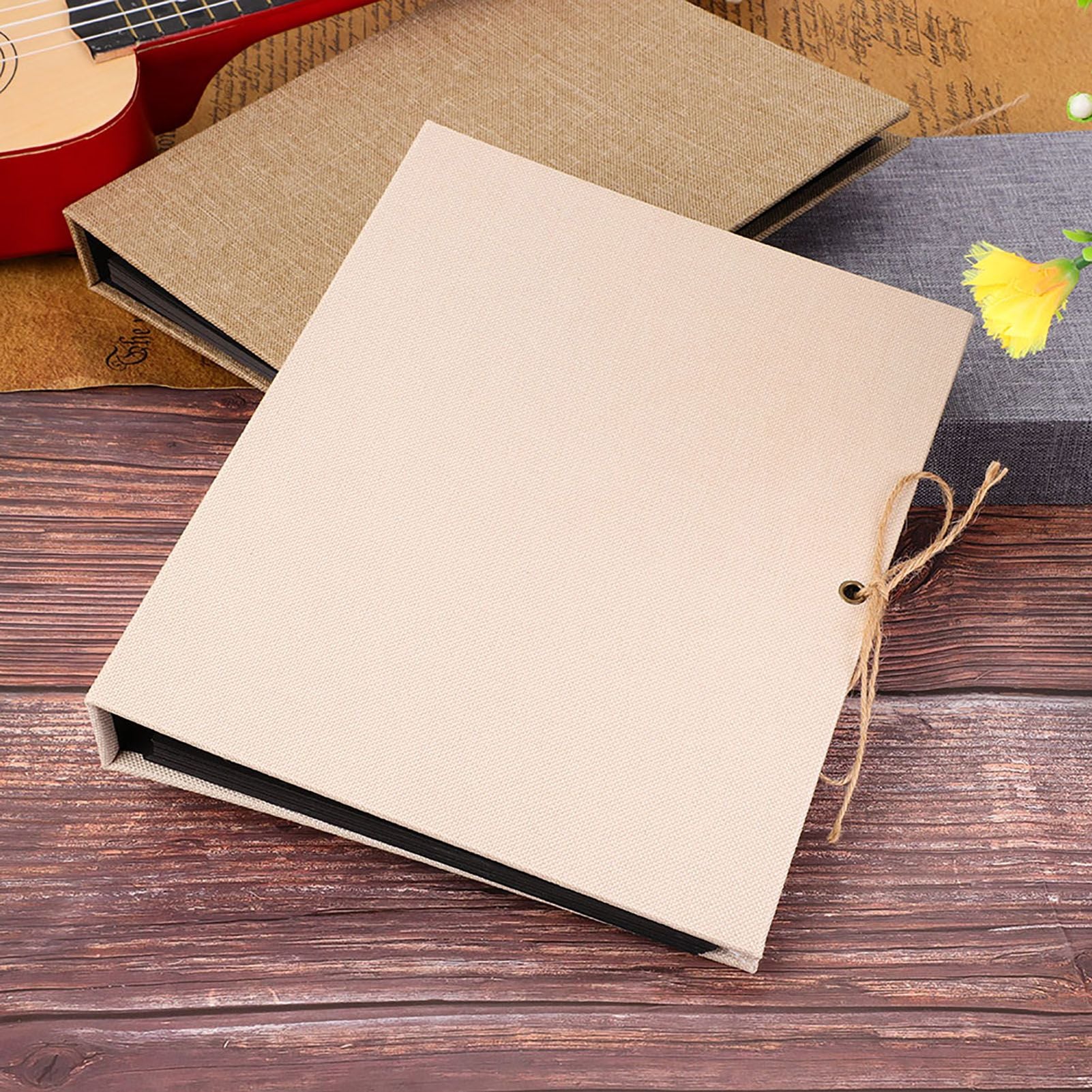 Creative Linen DIY Craft Card Album Scrapbook Simple Loose Leaf with Rope Strap 30 Pages(Beige)