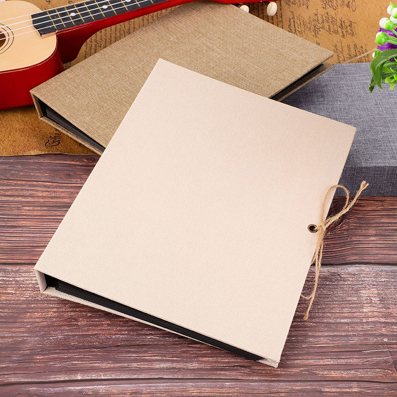 Creative Linen DIY Craft Card Album Scrapbook Simple Loose Leaf with Rope Strap 30 Pages(Beige)