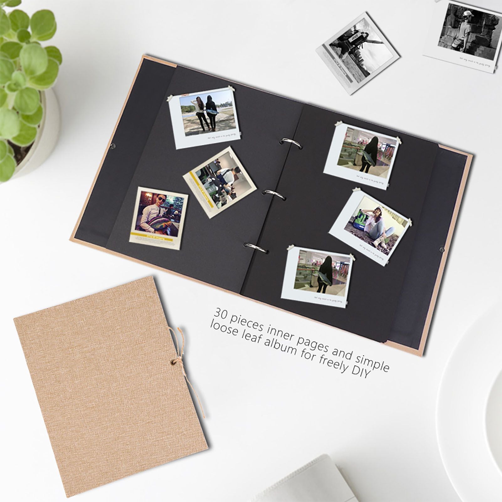 Creative Linen DIY Craft Card Album Scrapbook Simple Loose Leaf with Rope Strap 30 Pages(Brown)