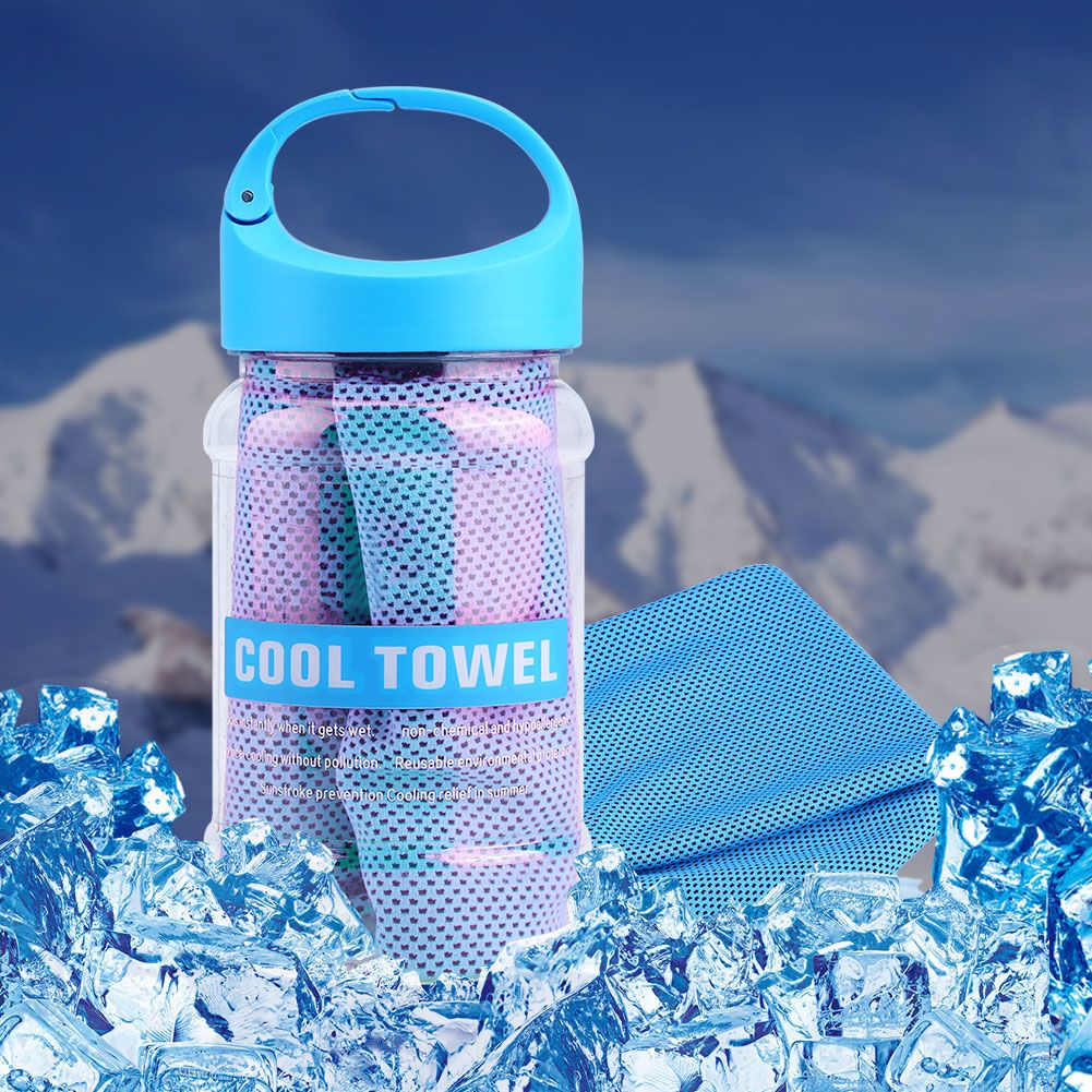 Super Breathable Cooling Effect Towel with Storage Bottle for Sports Gym Workout (Light Blue)