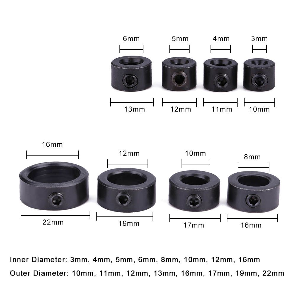 8pcs/set 3~16mm Drill Depth Stop Collars Assortment Set with Hex Wrench Woodworking Tool