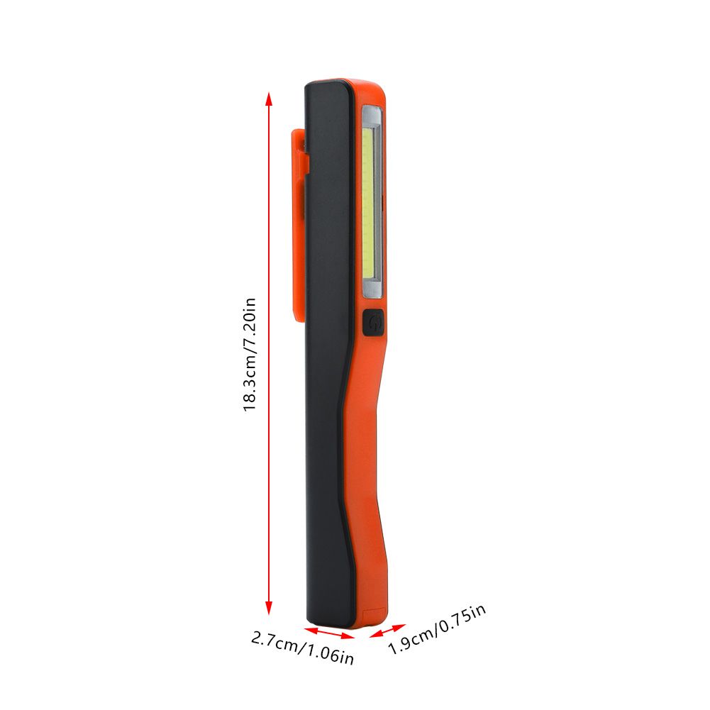 Rechargeable COB LED Flashlight Hand Pocket Pen Work Light with Magnetic Rotating Clip Orange