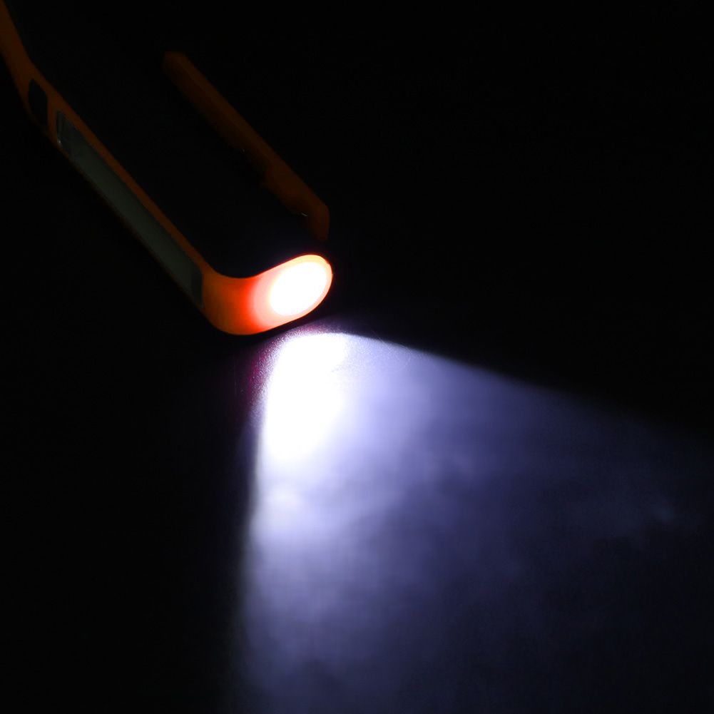 Rechargeable COB LED Flashlight Hand Pocket Pen Work Light with Magnetic Rotating Clip Orange