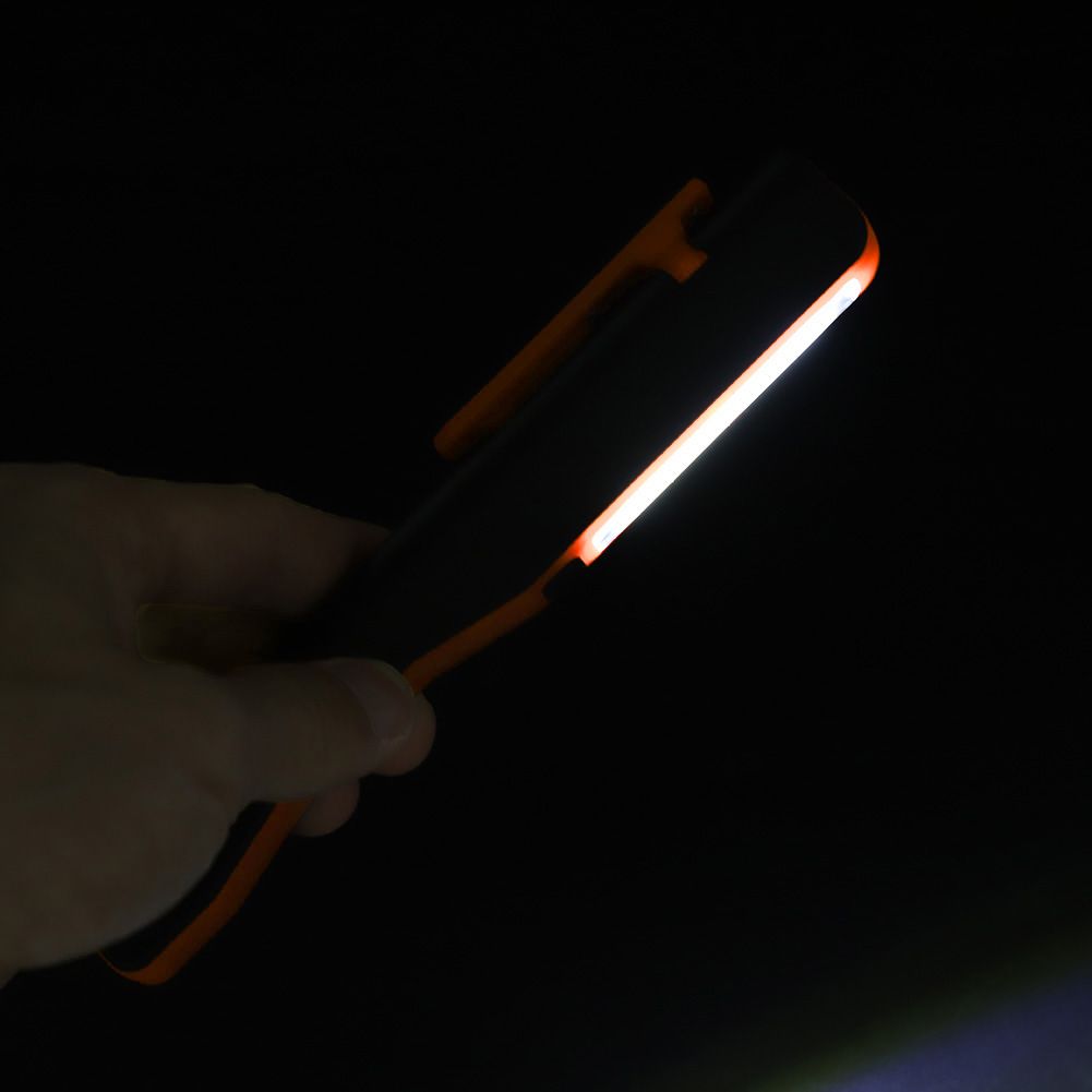 Rechargeable COB LED Flashlight Hand Pocket Pen Work Light with Magnetic Rotating Clip Orange