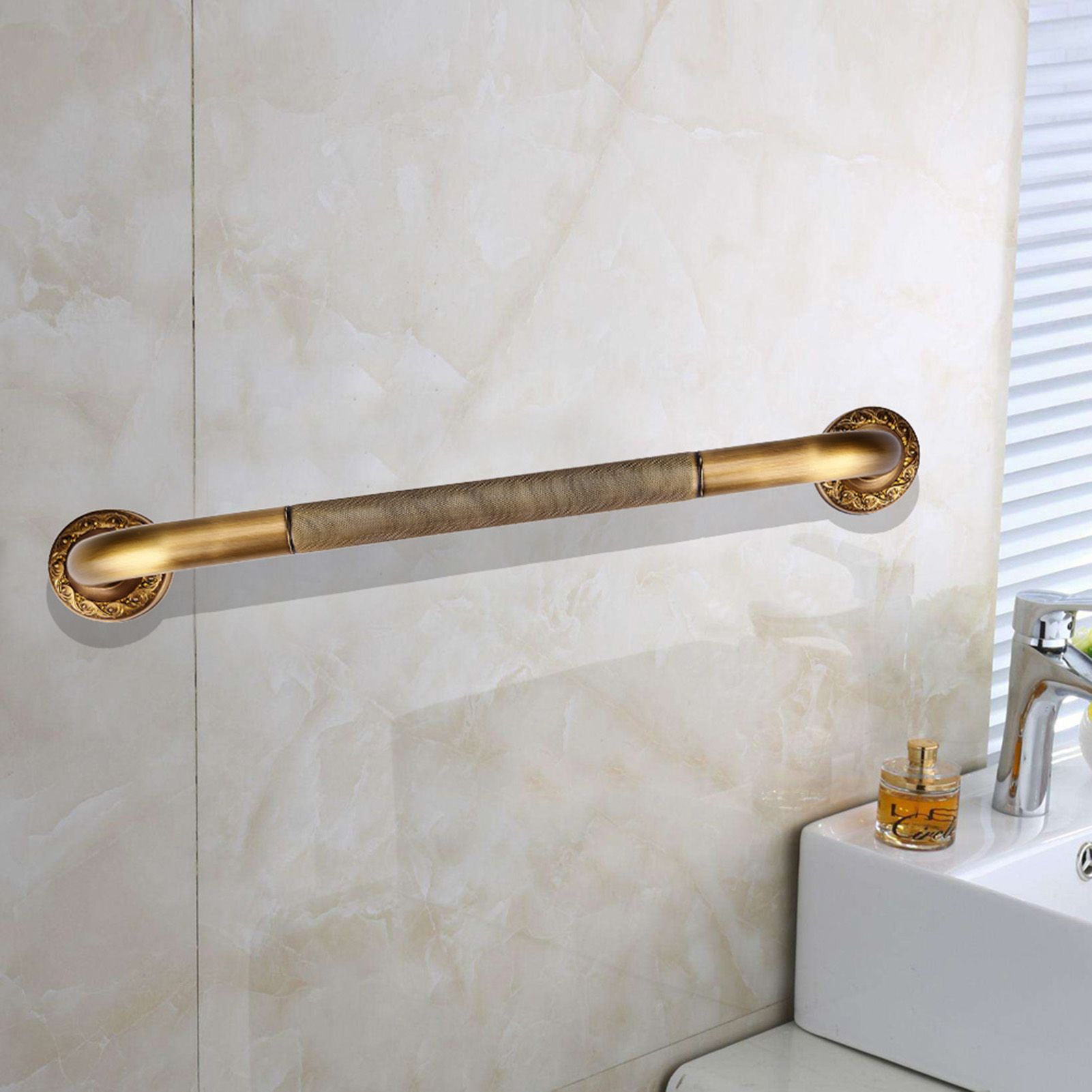 Antique Style Brass Carved Shower Tub Safety Grab Bar Wall Mounted Bathroom Accessories