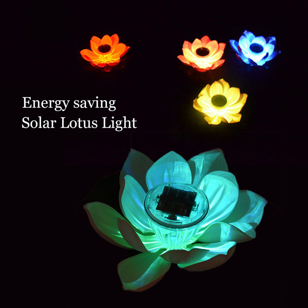Waterproof Solar Power LED Color Changing Lotus Flower Floating Lamp Garden Colorful White