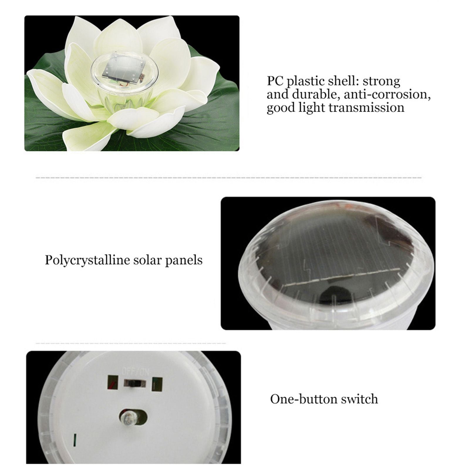 Waterproof Solar Power LED Color Changing Lotus Flower Floating Lamp Garden Colorful White