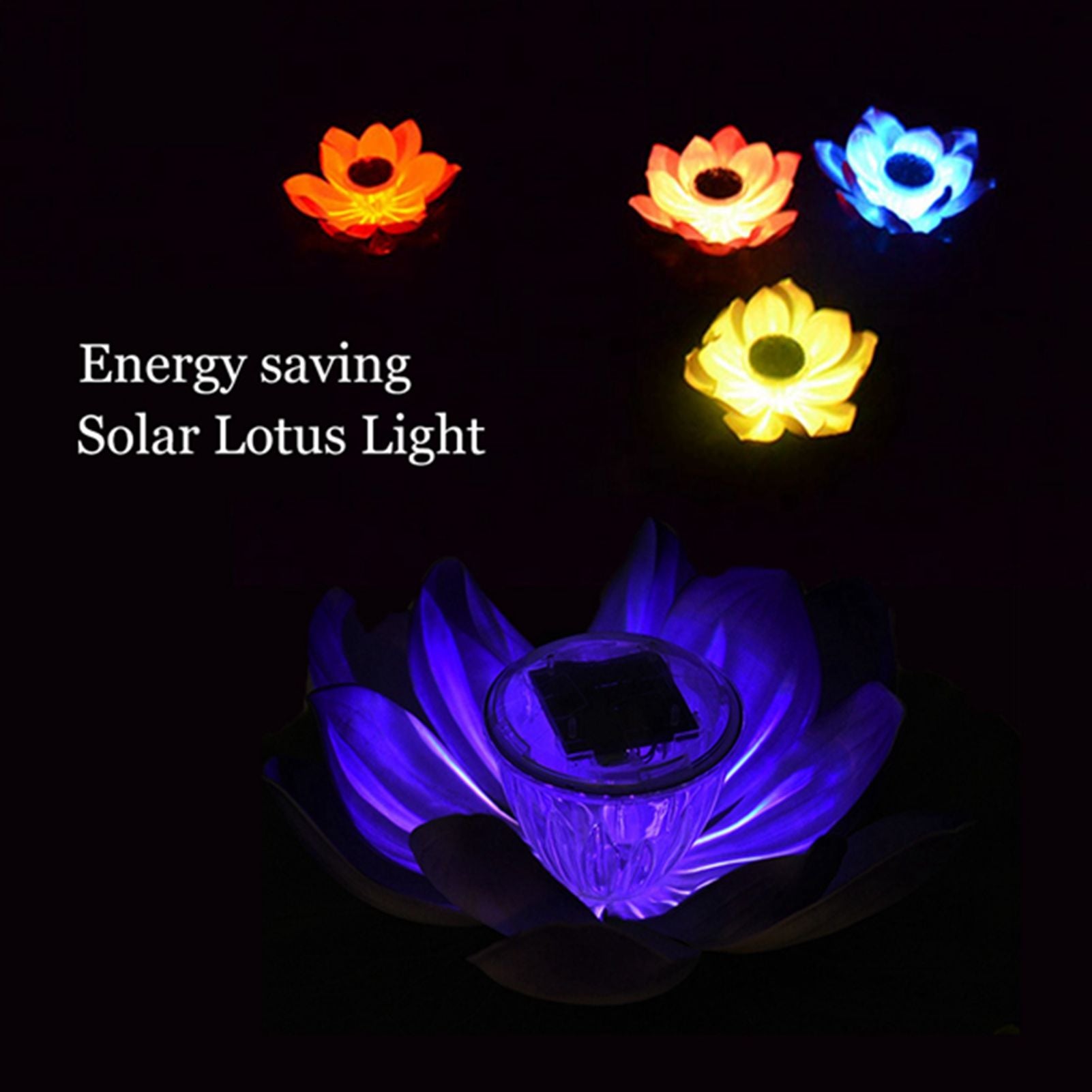 Waterproof Solar Power LED Color Changing Lotus Flower Floating Lamp Garden Colorful Purple