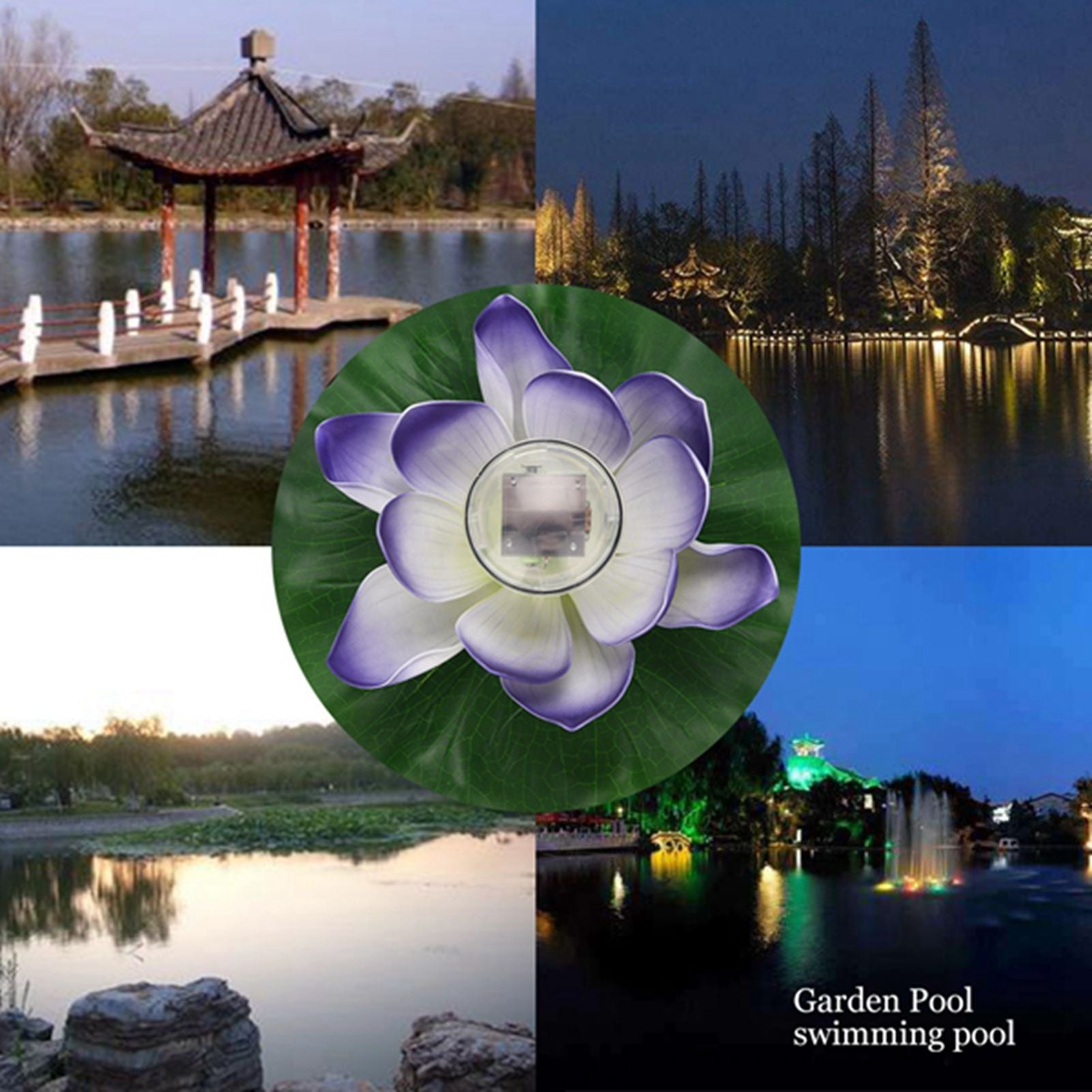 Waterproof Solar Power LED Color Changing Lotus Flower Floating Lamp Garden Colorful Purple