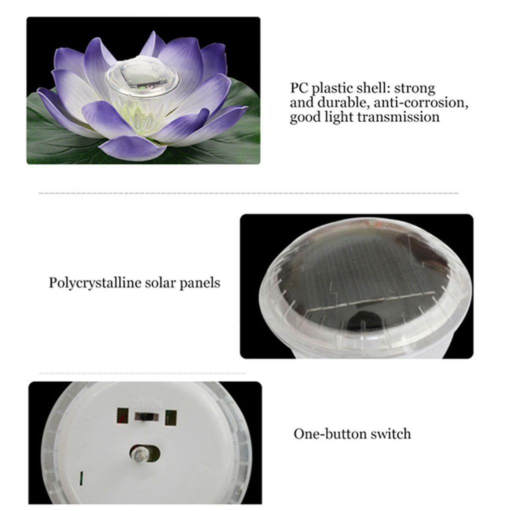 Waterproof Solar Power LED Color Changing Lotus Flower Floating Lamp Garden Colorful Purple