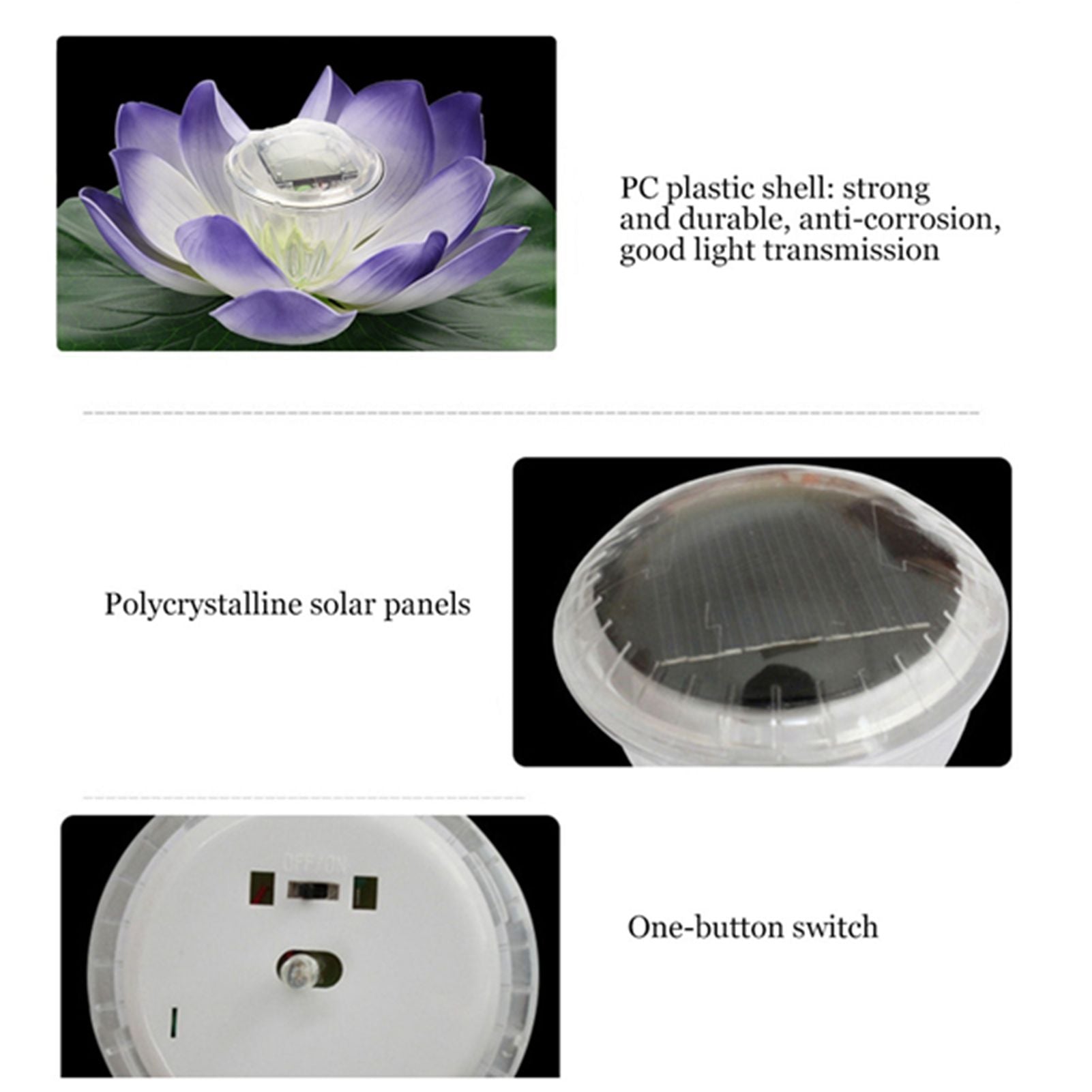 Waterproof Solar Power LED Color Changing Lotus Flower Floating Lamp Garden Colorful Purple