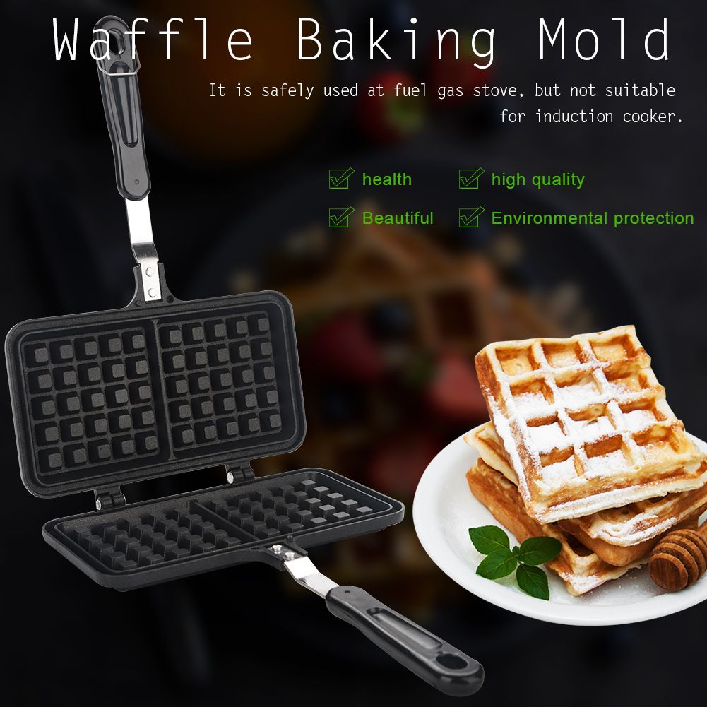 Dual Head Household Kitchen Gas NOn Stick Waffle Maker Pan Mould Mold Press Plate Baking Tool