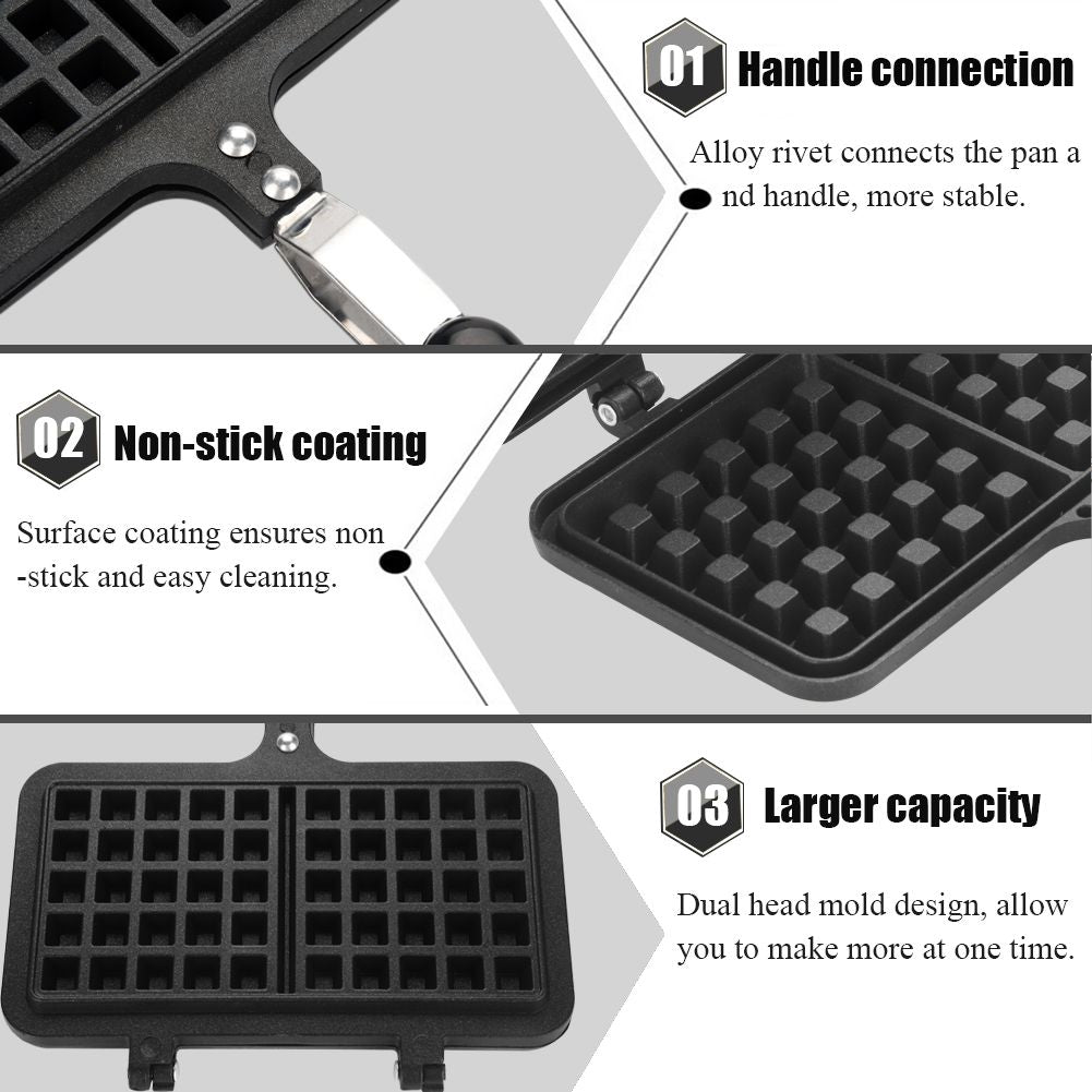 Dual Head Household Kitchen Gas NOn Stick Waffle Maker Pan Mould Mold Press Plate Baking Tool