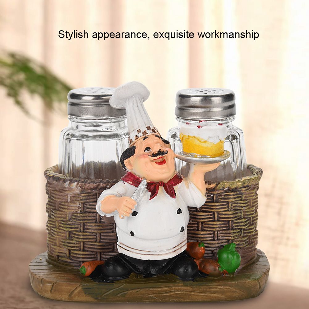 Cute Chef Statue Salt & Pepper Bottle Holder Ornaments Home Decor Kitchen Resin Crafts #A