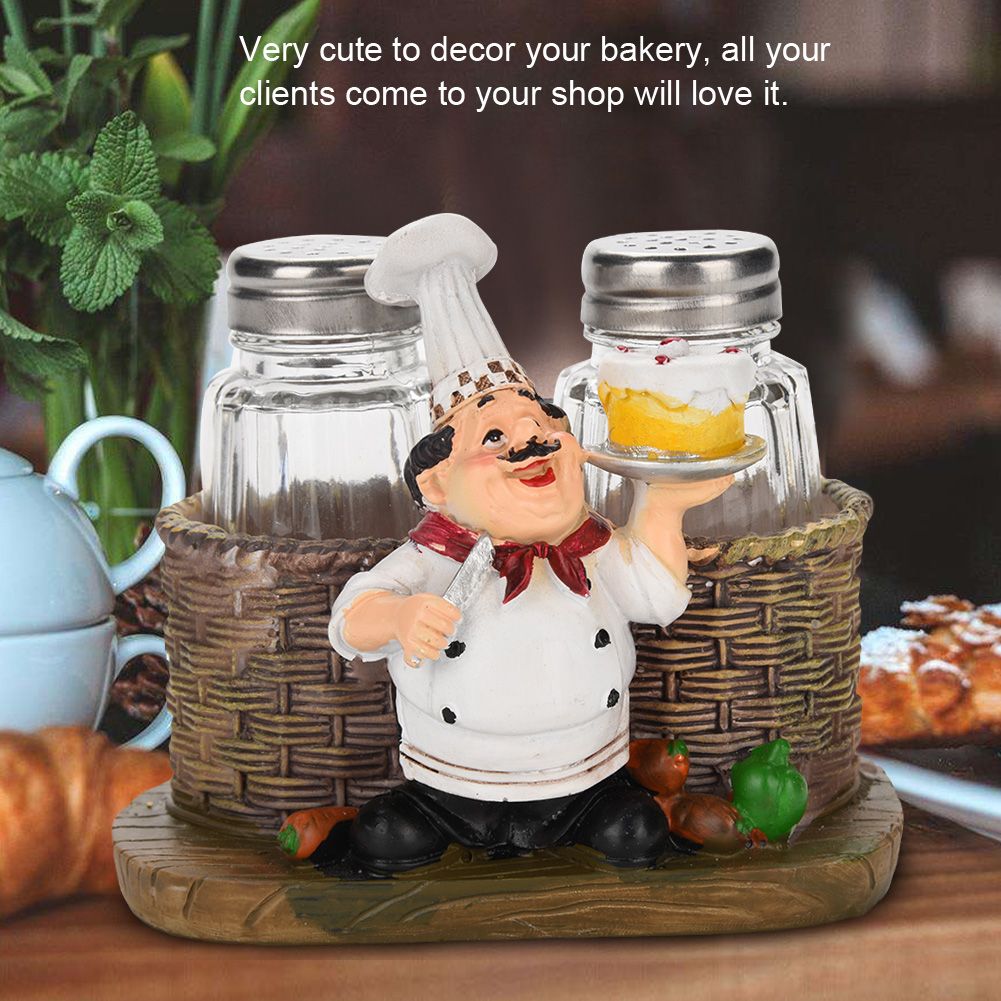 Cute Chef Statue Salt & Pepper Bottle Holder Ornaments Home Decor Kitchen Resin Crafts #A