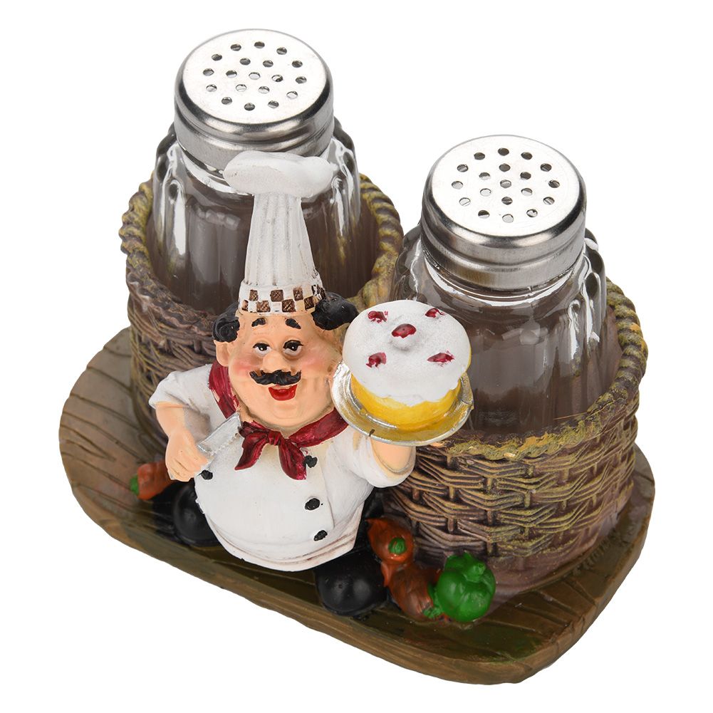 Cute Chef Statue Salt & Pepper Bottle Holder Ornaments Home Decor Kitchen Resin Crafts #A