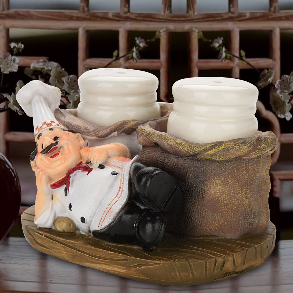 Cute Chef Statue Salt & Pepper Bottle Holder Ornaments Home Decor Kitchen Resin Crafts #C