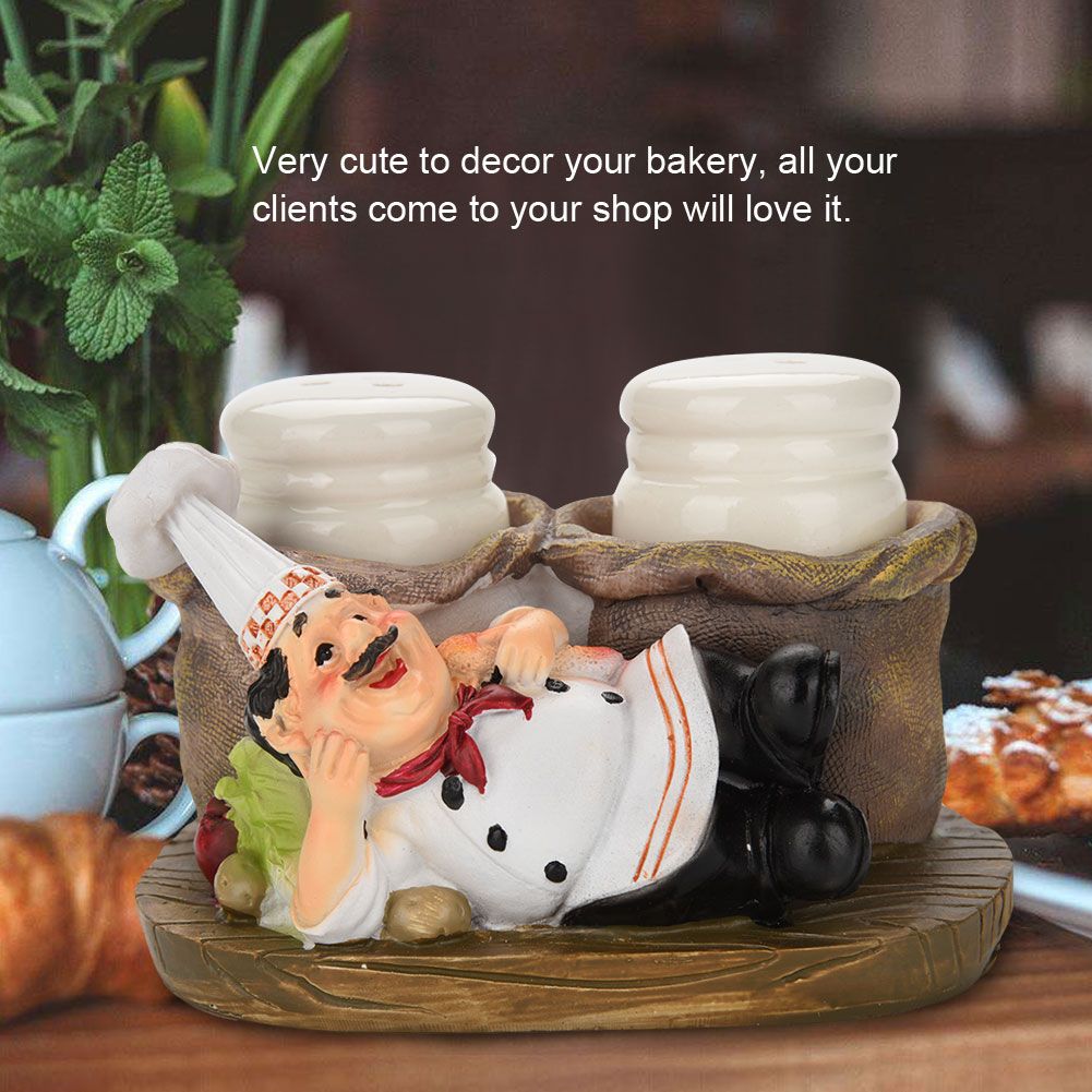 Cute Chef Statue Salt & Pepper Bottle Holder Ornaments Home Decor Kitchen Resin Crafts #C