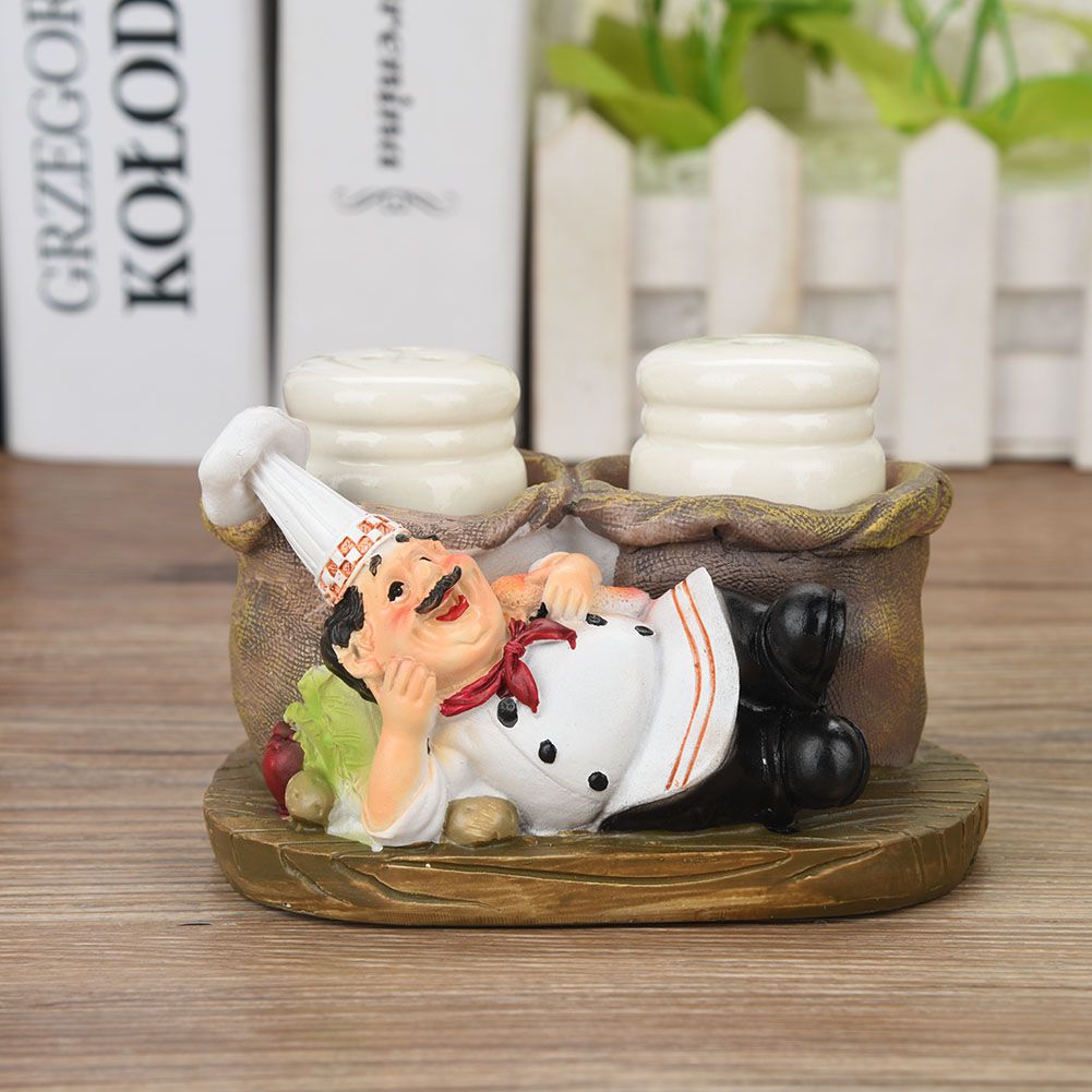Cute Chef Statue Salt & Pepper Bottle Holder Ornaments Home Decor Kitchen Resin Crafts #C