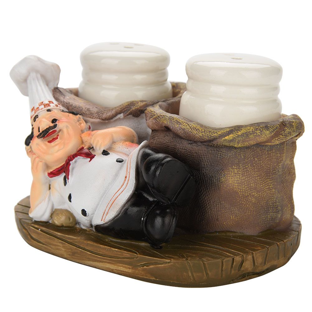 Cute Chef Statue Salt & Pepper Bottle Holder Ornaments Home Decor Kitchen Resin Crafts #C