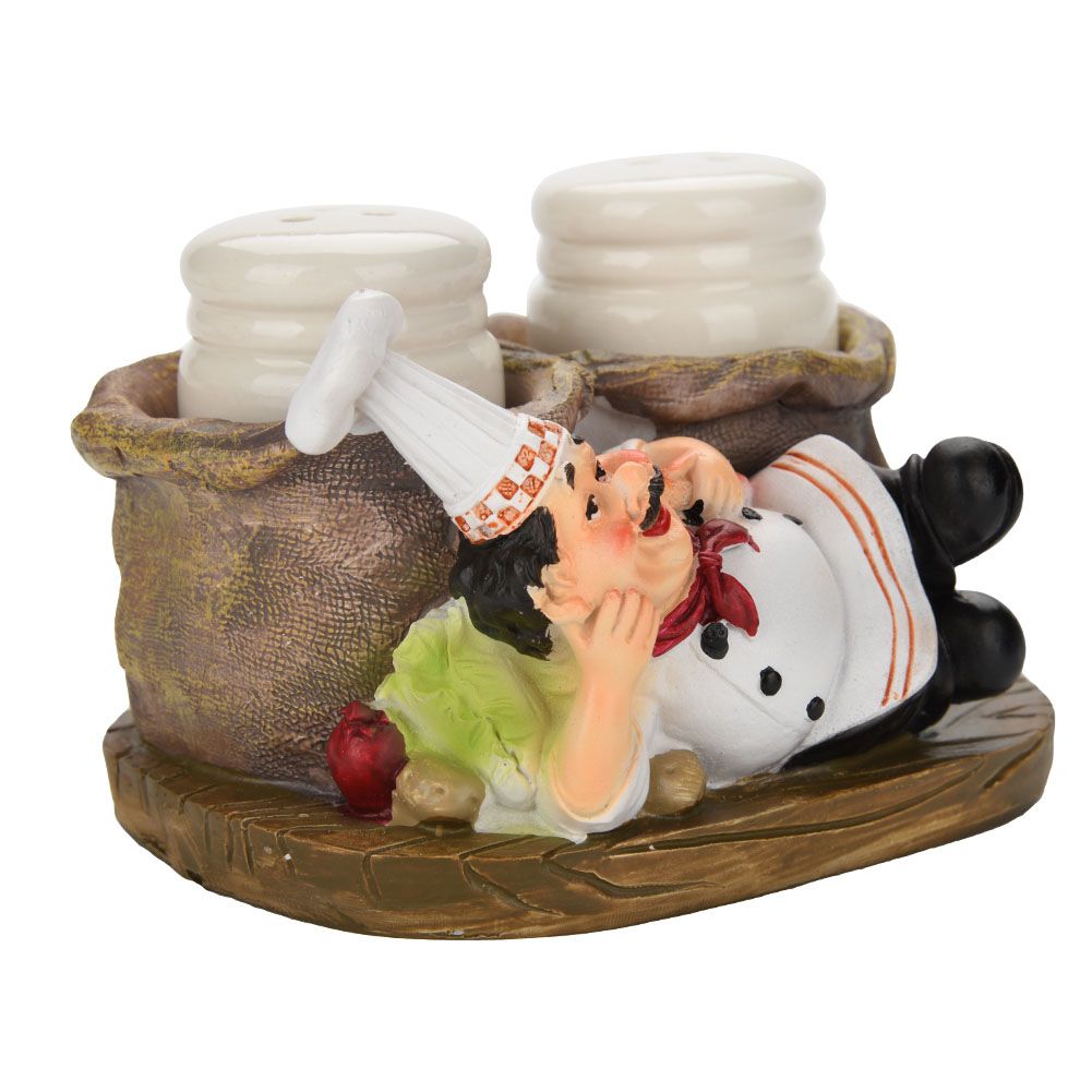 Cute Chef Statue Salt & Pepper Bottle Holder Ornaments Home Decor Kitchen Resin Crafts #C