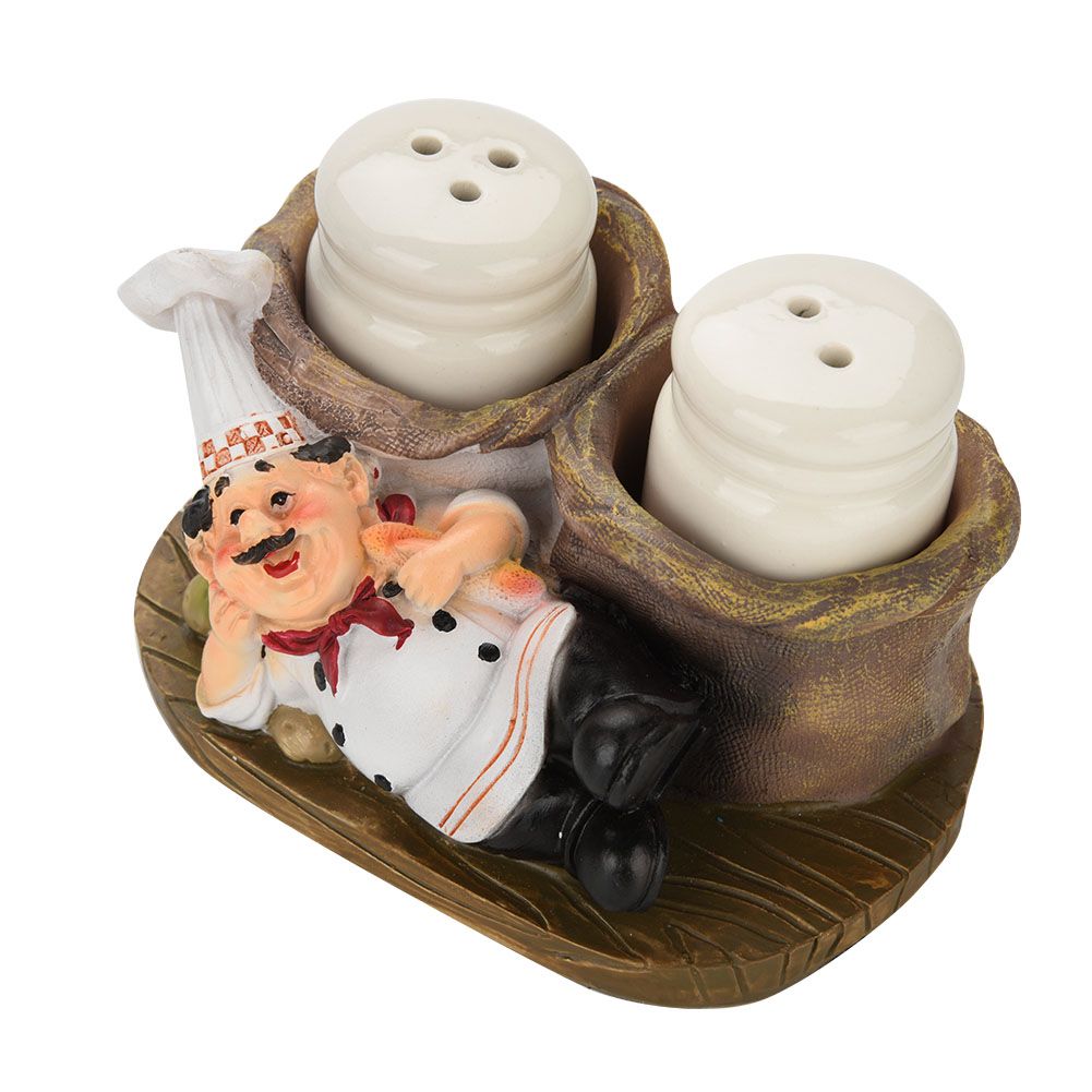 Cute Chef Statue Salt & Pepper Bottle Holder Ornaments Home Decor Kitchen Resin Crafts #C