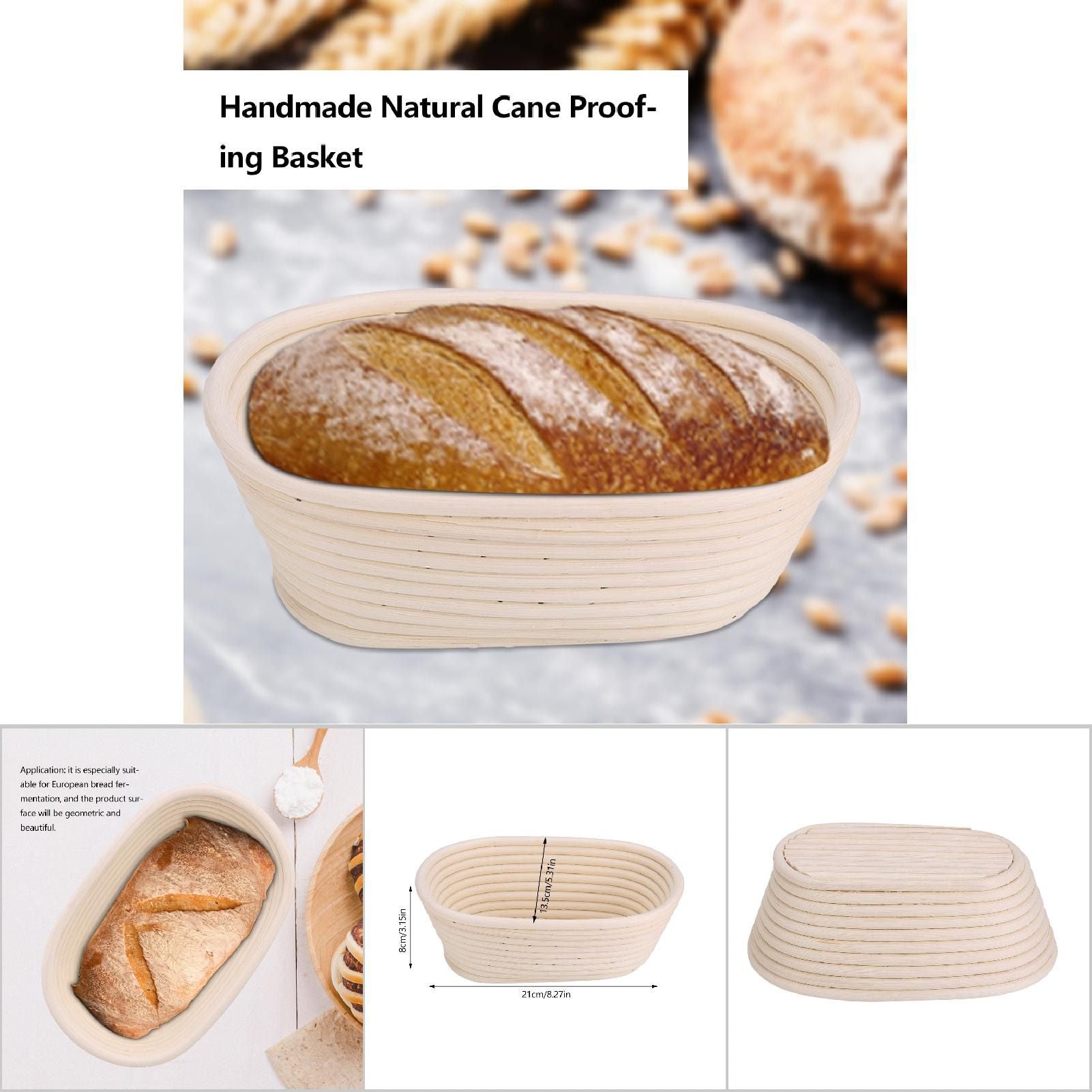 Handmade Unbleached Natural Cane Banneton Proofing Basket Dough Bread Baking Kit 21x13.5x8cm