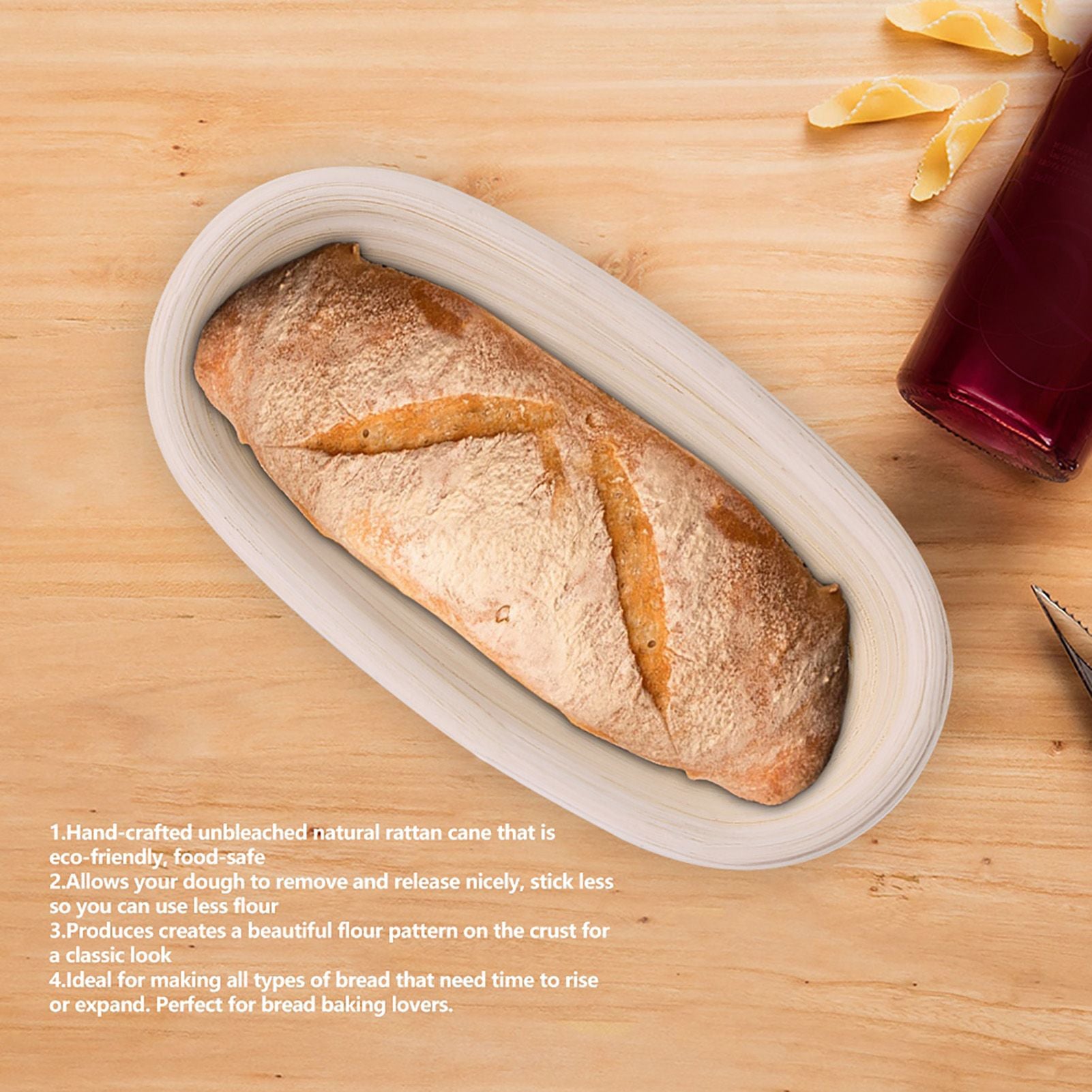 Handmade Unbleached Natural Cane Banneton Proofing Basket Dough Bread Baking Kit 25x14.5x8cm