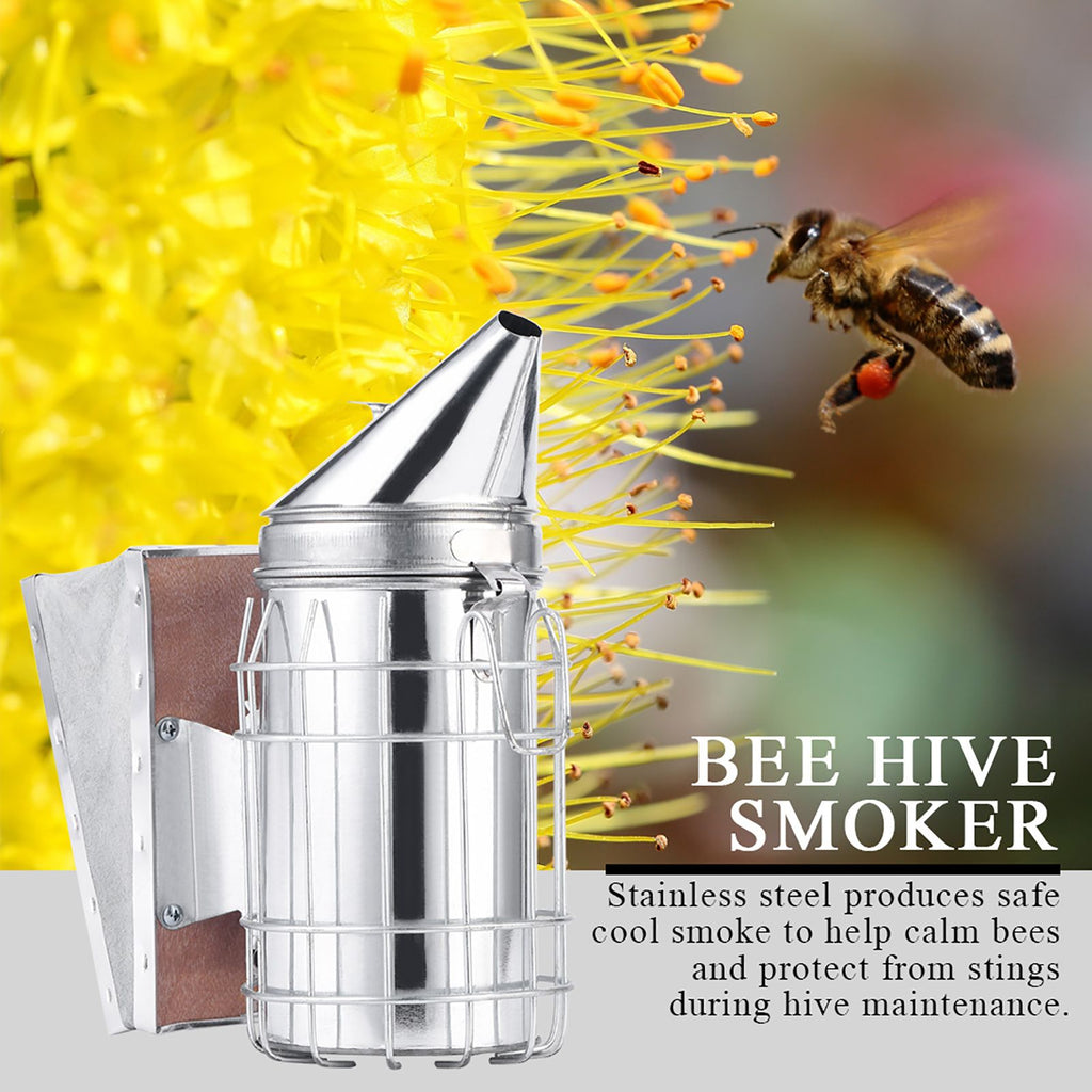 Bee Hive Smoker with Heat Shield Protection Board Iron Beekeeping Equipment