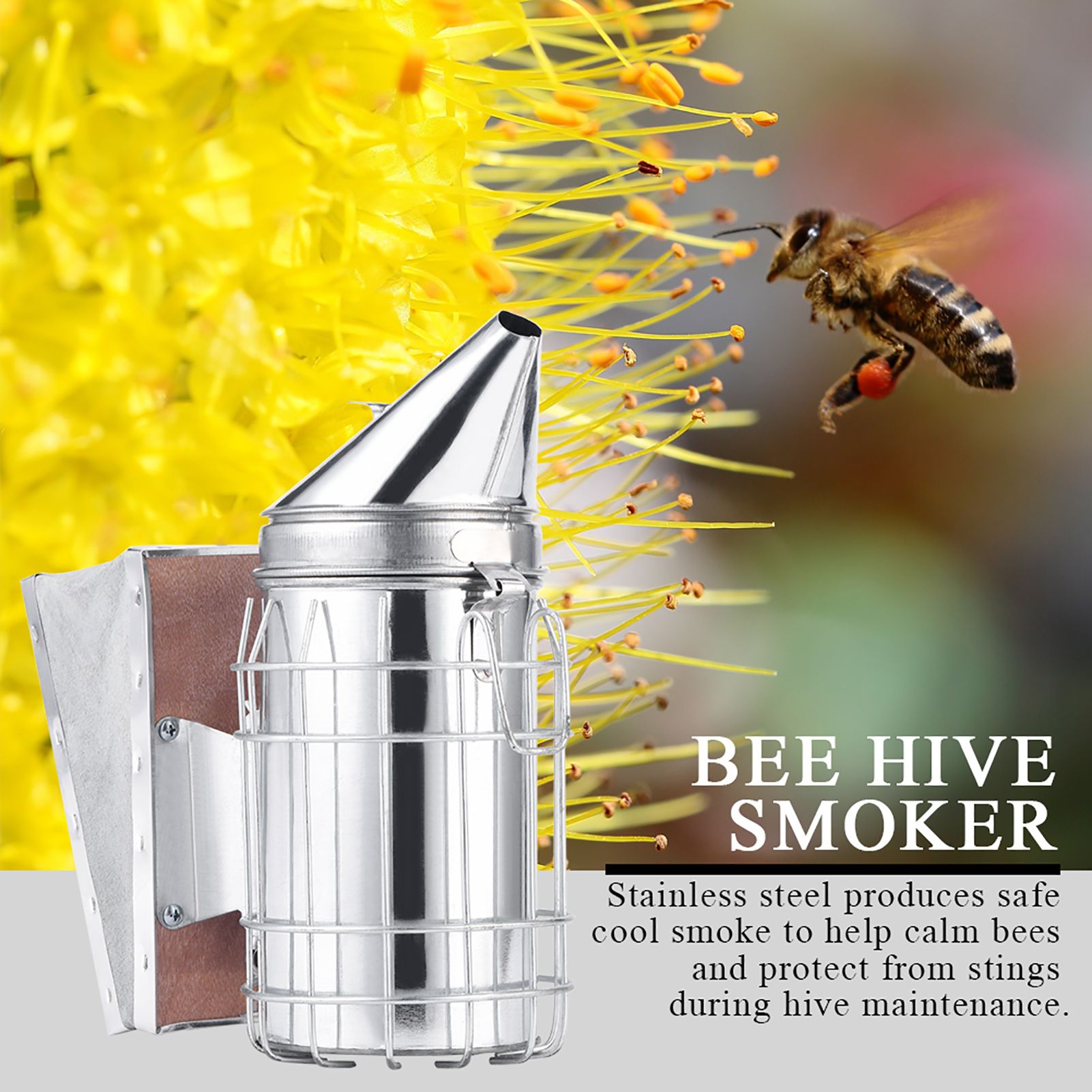 Bee Hive Smoker with Heat Shield Protection Board Iron Beekeeping Equipment