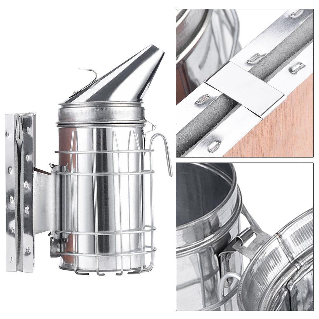 Bee Hive Smoker with Heat Shield Protection Board Iron Beekeeping Equipment