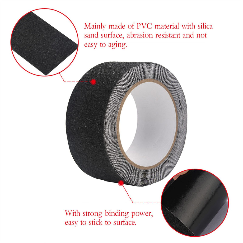 5M*5cm PVC NOn Slip Anti Skid Adhesive Tape for Stair Step Floor Safety Decoration (Black)