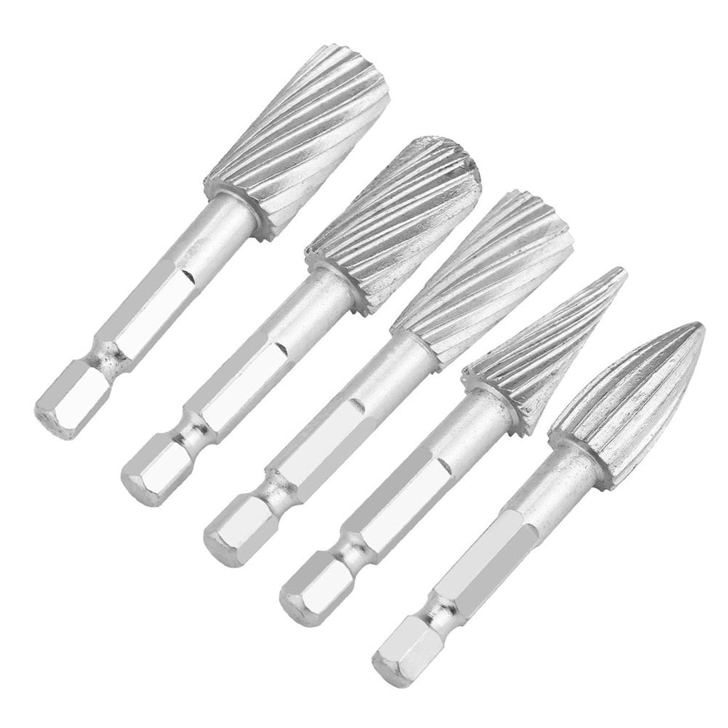 5pcs 1/4inch Hex Shank High Speed Steel Burrs Rotary Files Tools for Aluminum and Iron Hardware