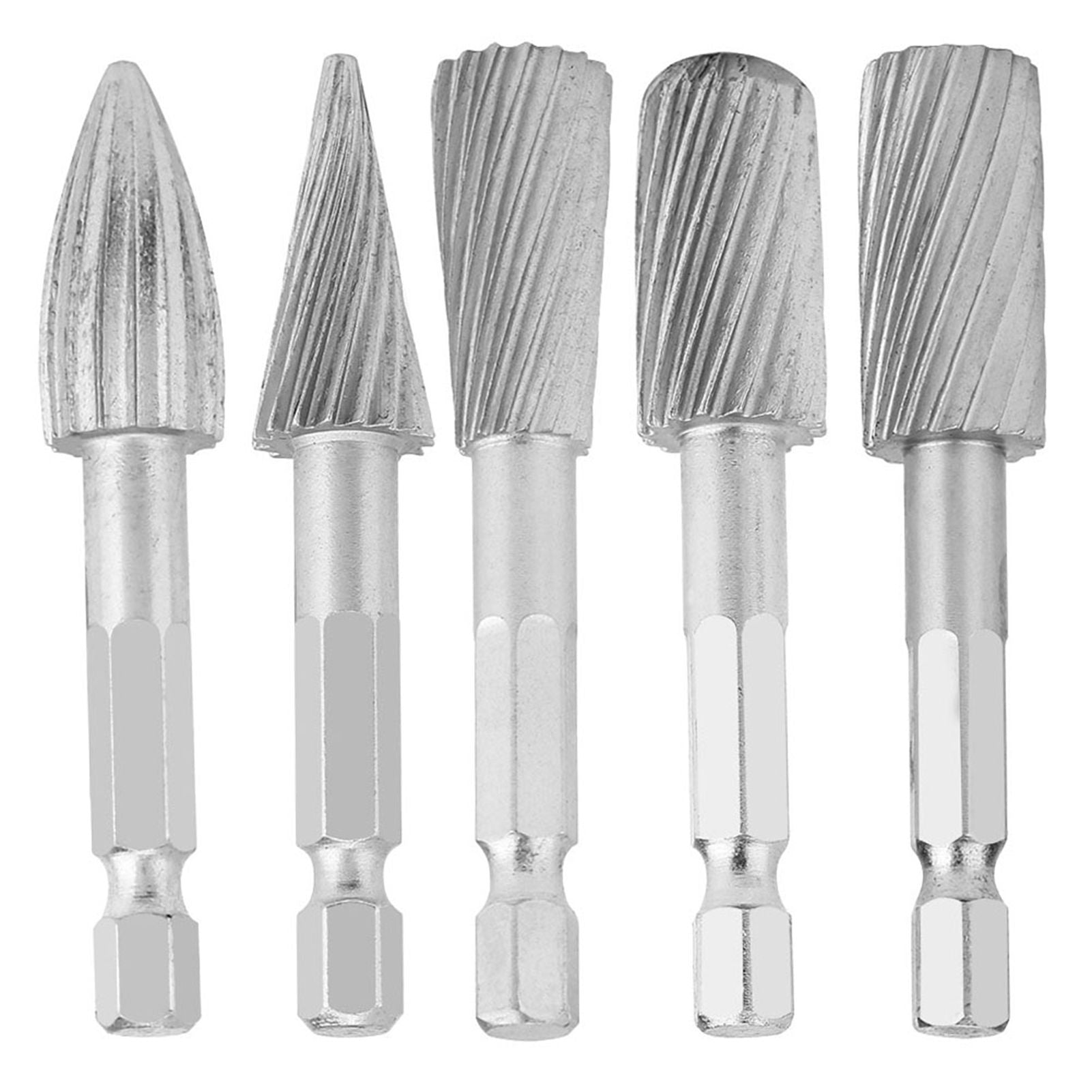 5pcs 1/4inch Hex Shank High Speed Steel Burrs Rotary Files Tools for Aluminum and Iron Hardware