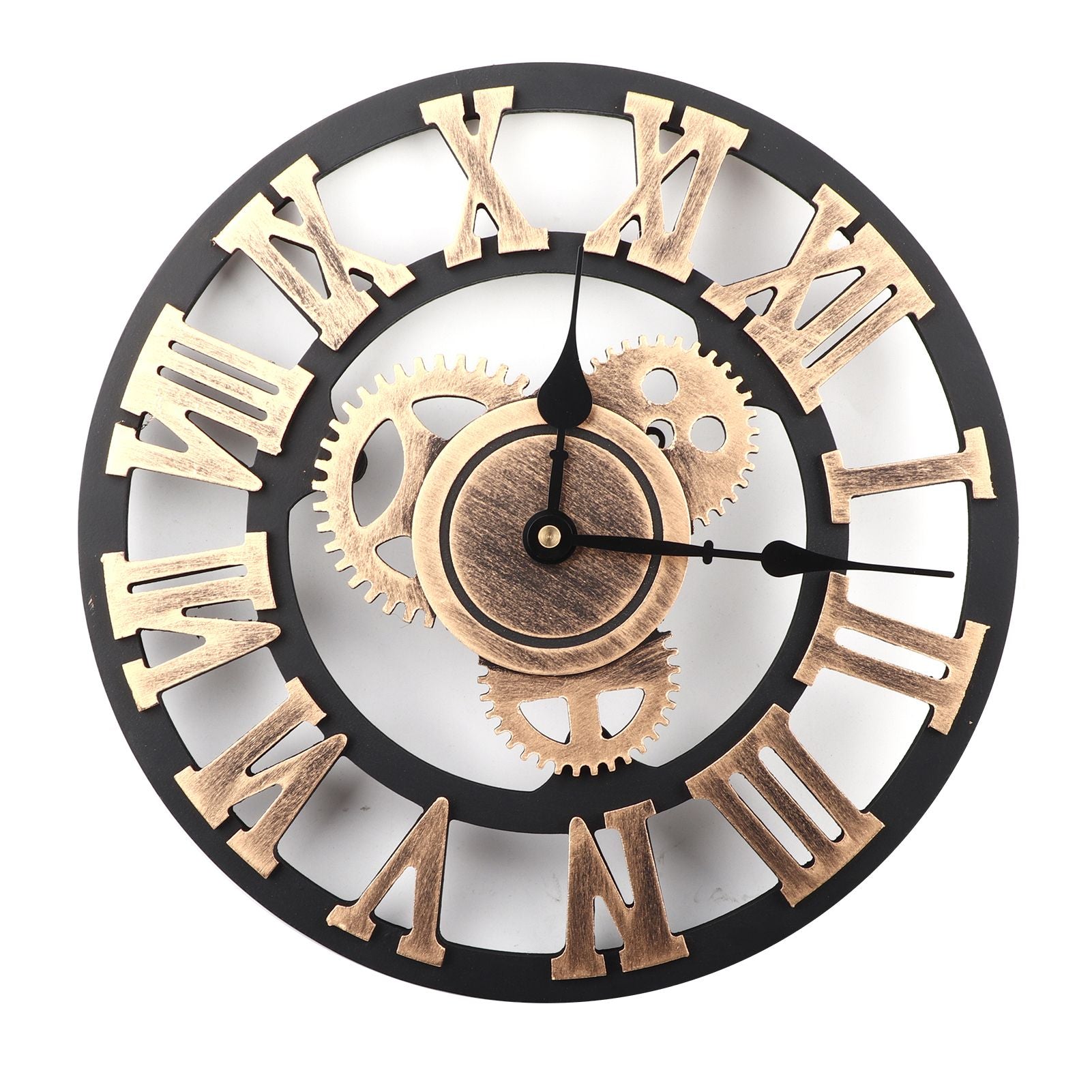 3D Rustic Handmade Wall Clock Gear Wooden Vintage Decor for Living Room/Office/Bar 30cm Gold