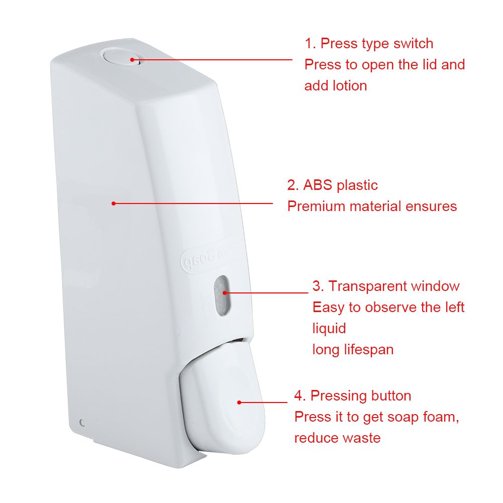 600ml Wall Mounted Manual Foam Soap Liquid Dispenser Lotion Box for Bathroom Kitchen (White)