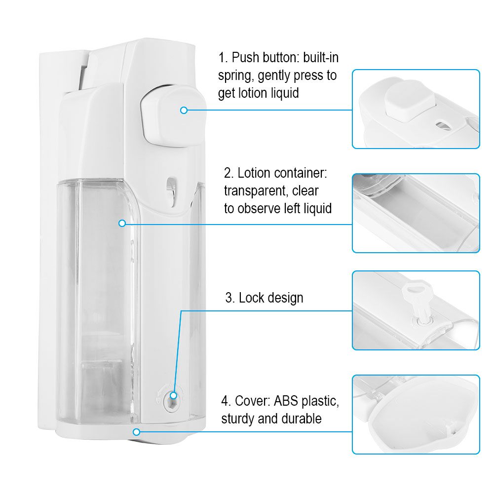 350ml Bathroom Hotel Wall Mounted Plastic Soap Liquid Shampoo Lotion Manual Dispenser