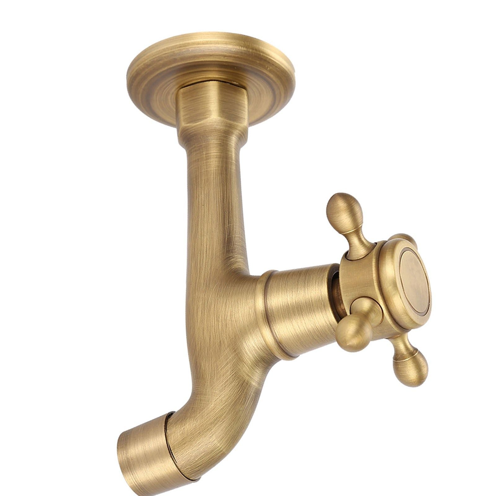 Wall Mounted Vintage Solid Brass Faucet Single Cold Water Tape for Kitchen Sink Mop Pool (Long)