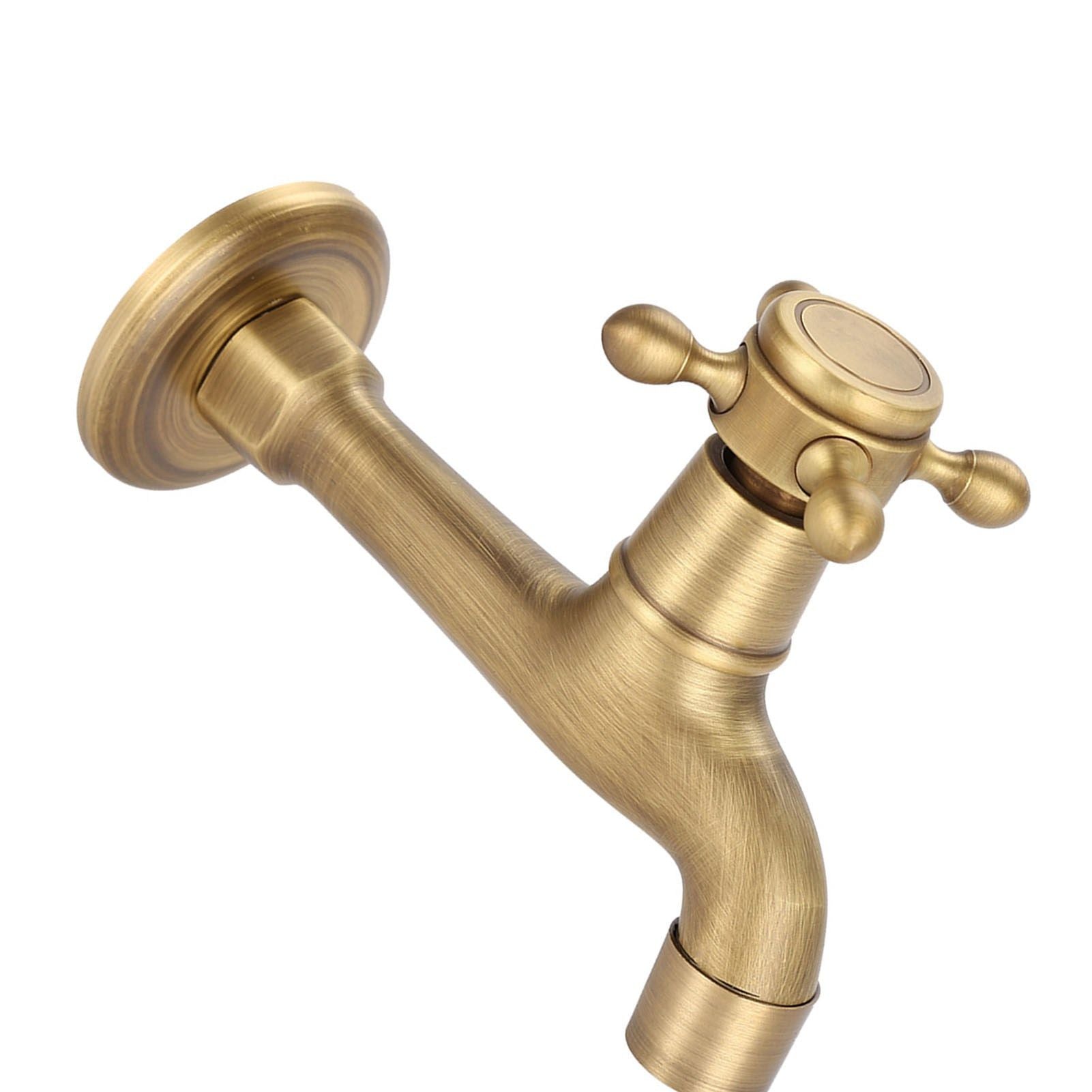 Wall Mounted Vintage Solid Brass Faucet Single Cold Water Tape for Kitchen Sink Mop Pool (Long)